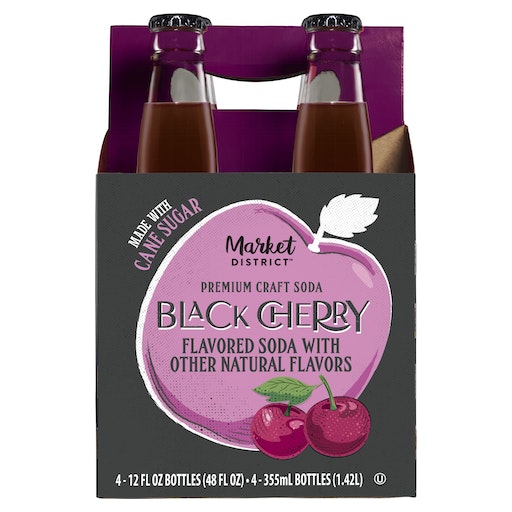 Market District Premium Craft Soda, Black Cherry Flavored, 4 Pack