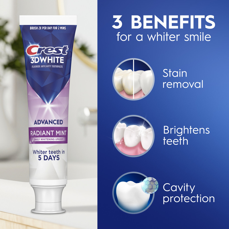 Crest 3DWhite Advanced Toothpaste, Radiant Mint, 3.3 oz, 2 Pack