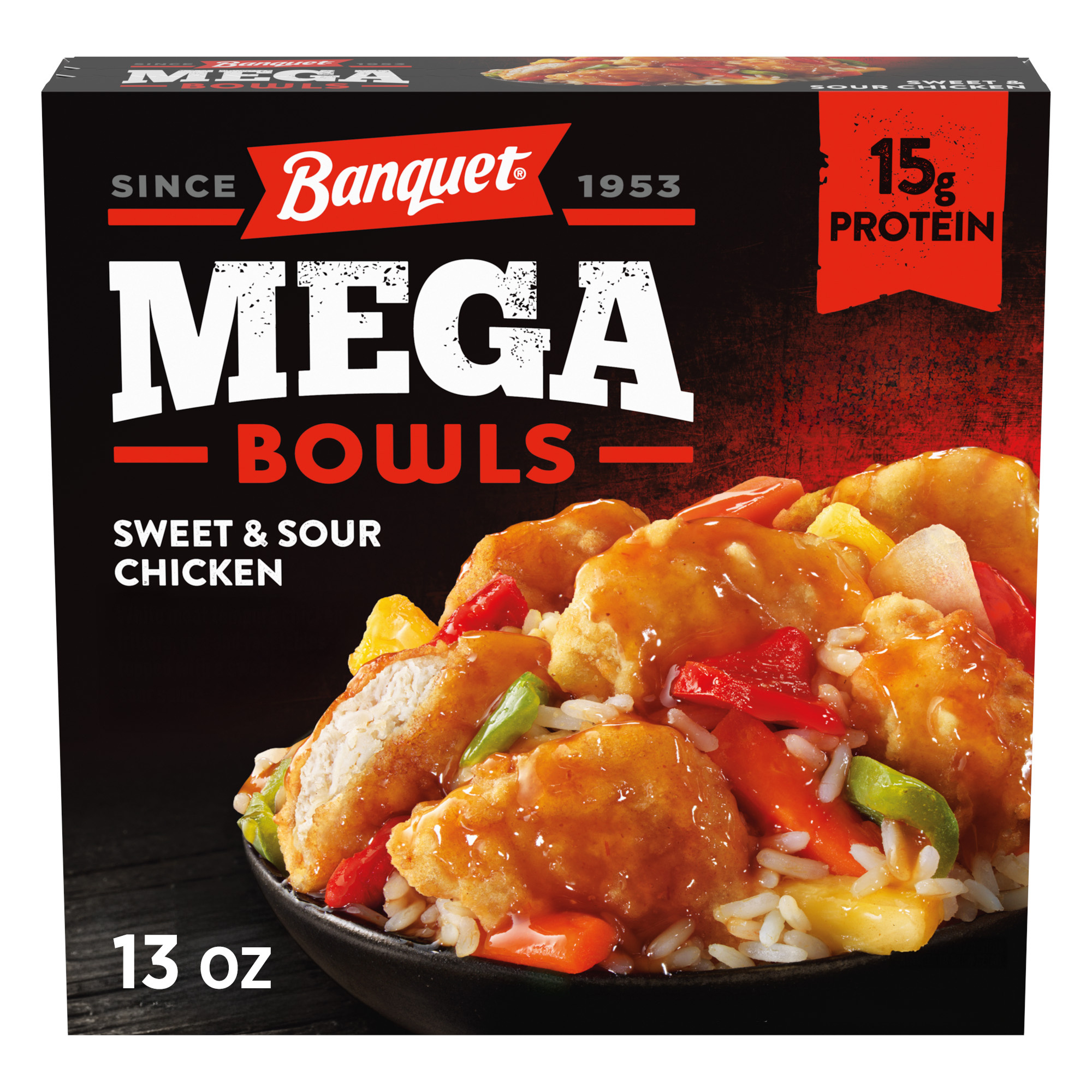 Banquet MEGA Bowls Sweet & Sour Chicken, Frozen Meal, 13 oz