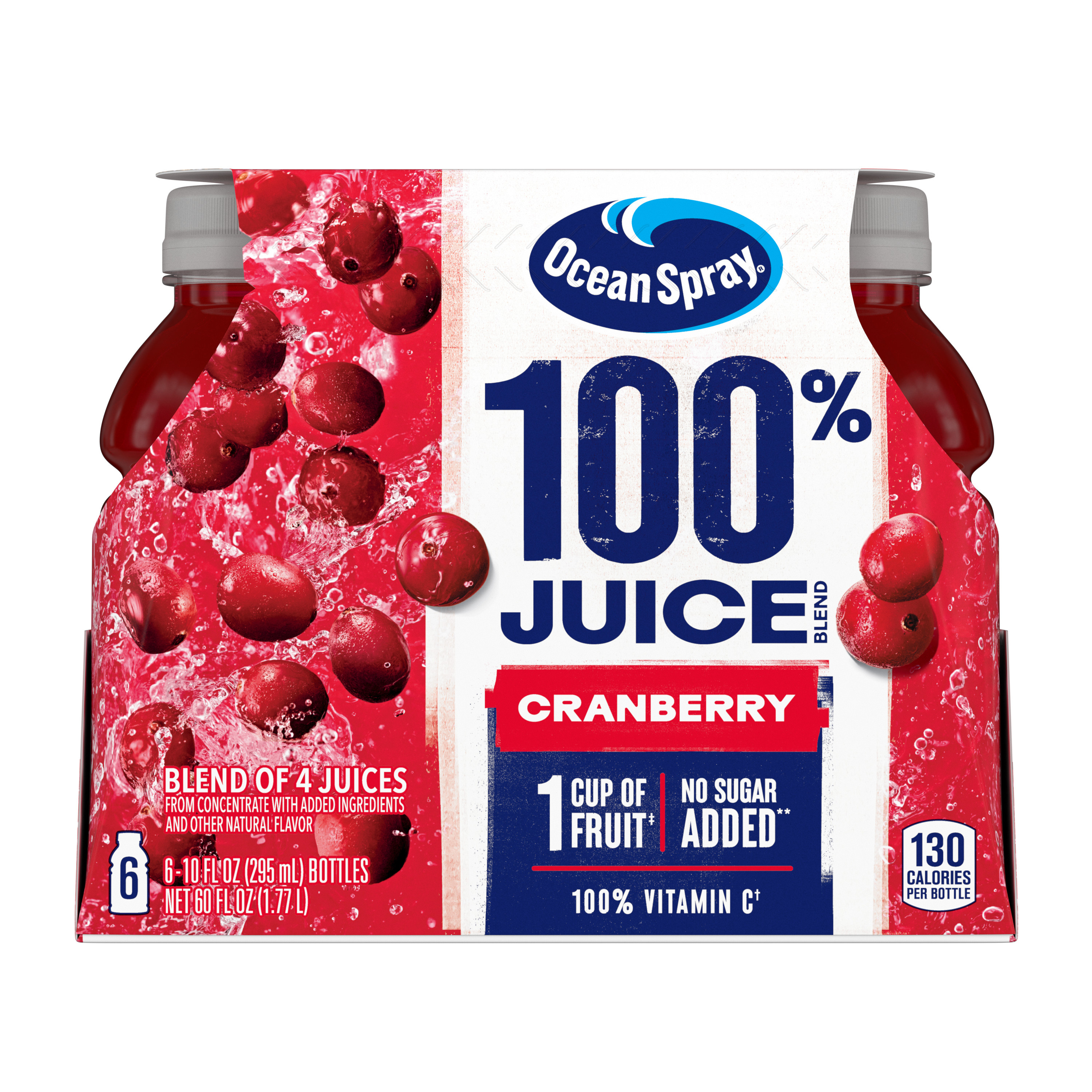 Ocean Spray® 100% Juice Cranberry Juice Blend, 10 Fl Oz Bottles, 6