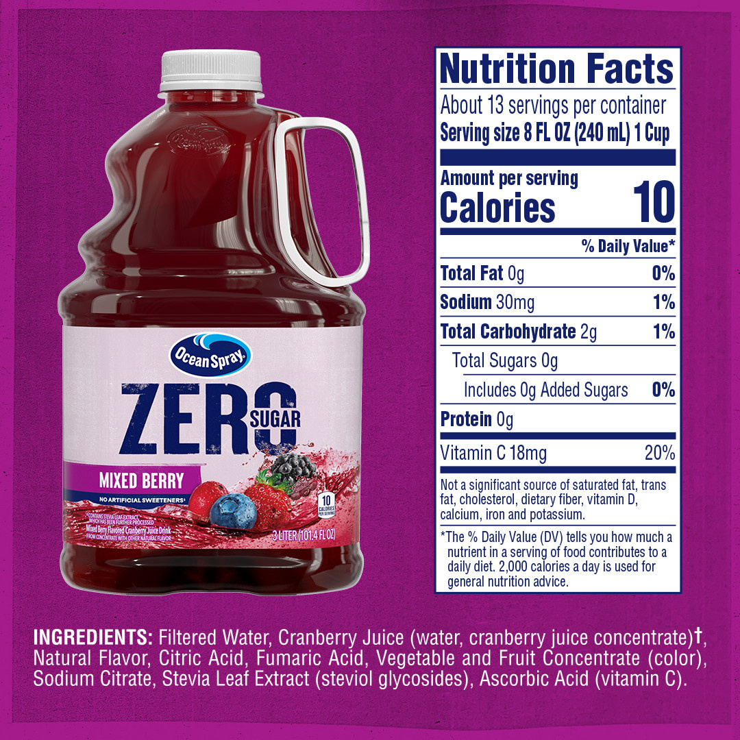 Ocean Spray® ZERO Sugar Mixed Berry Juice Drink, 3 Liter Bottle