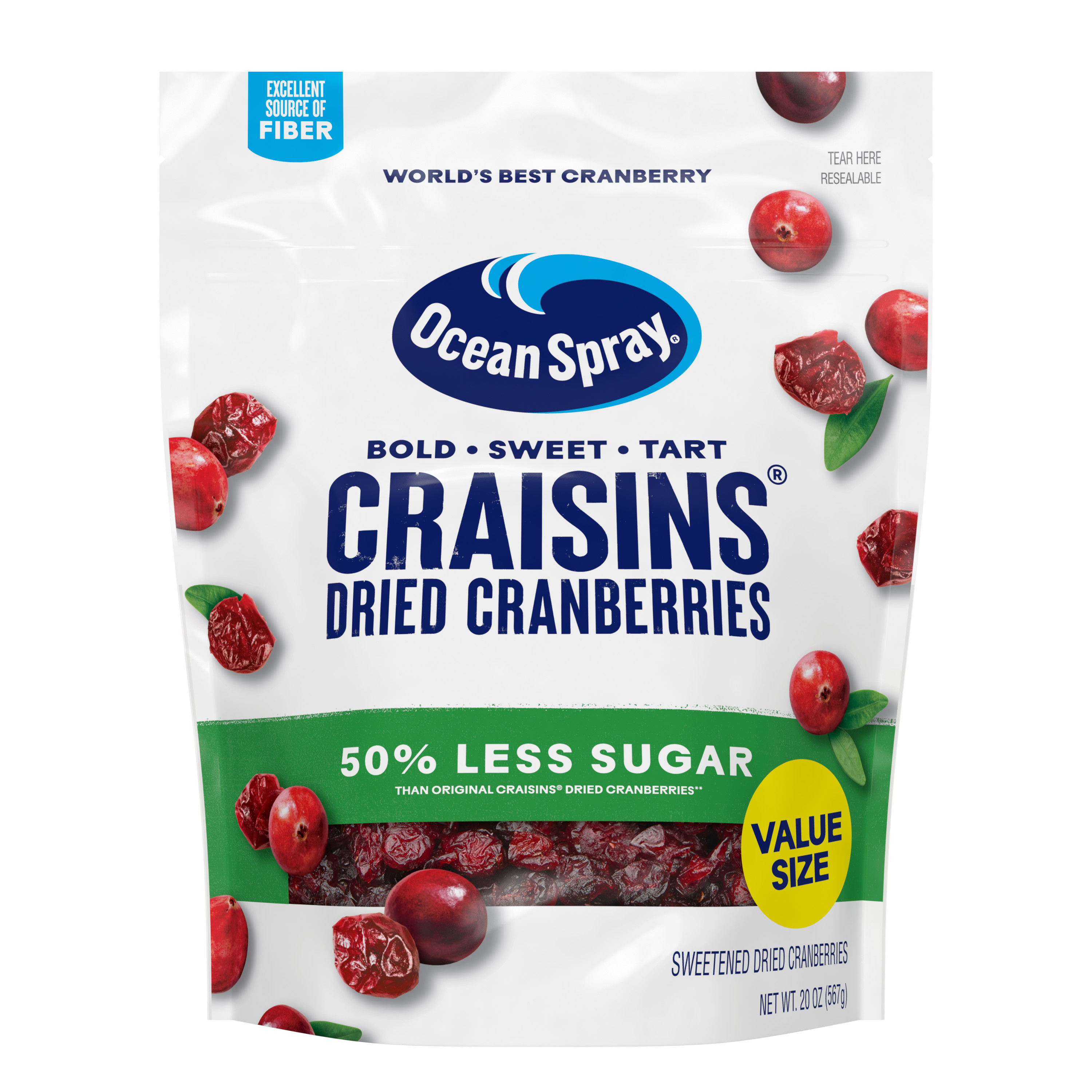 Ocean Spray® Craisins®, 50% Less Sugar Dried Cranberries, Dried