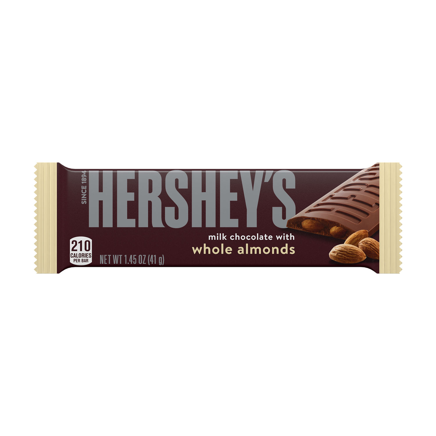 HERSHEY'S Milk Chocolate with Whole Almonds Candy Bar, 1.45
