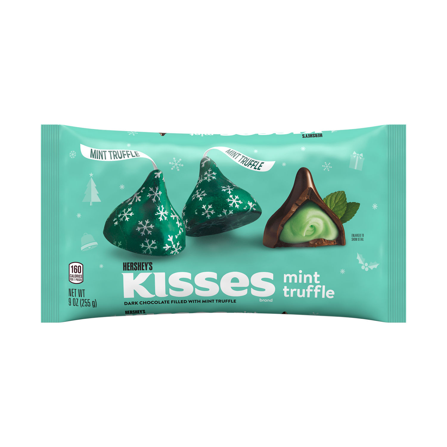 HERSHEY'S KISSES Mint Truffle Flavored, Christmas Candy Bag, 9 oz