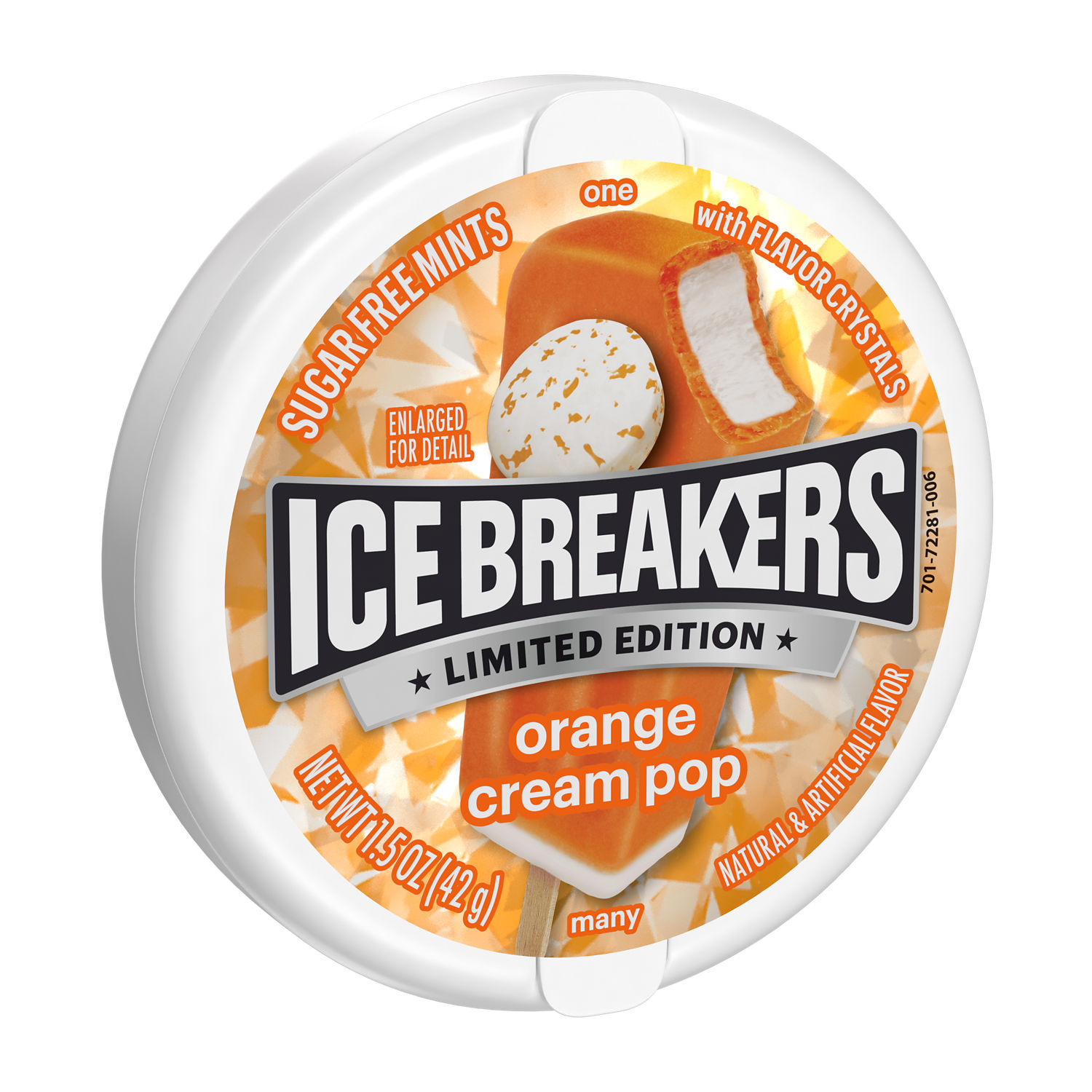 ”Cracked Frost Globe” JERRY'S ORIGINAL ICE BREAKERS Orange Cream Pop Sugar Free Mints Tin, 1.5 oz | Giant