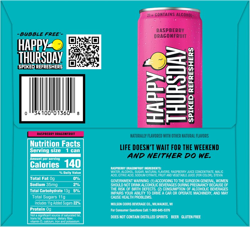 Happy Thursday Raspberry Dragonfruit Spiked Refreshers 4.4% ABV