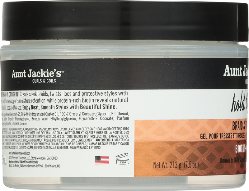 Aunt Jackie's Braid & Twist Gel, Biotin + Honey, Hold Tight