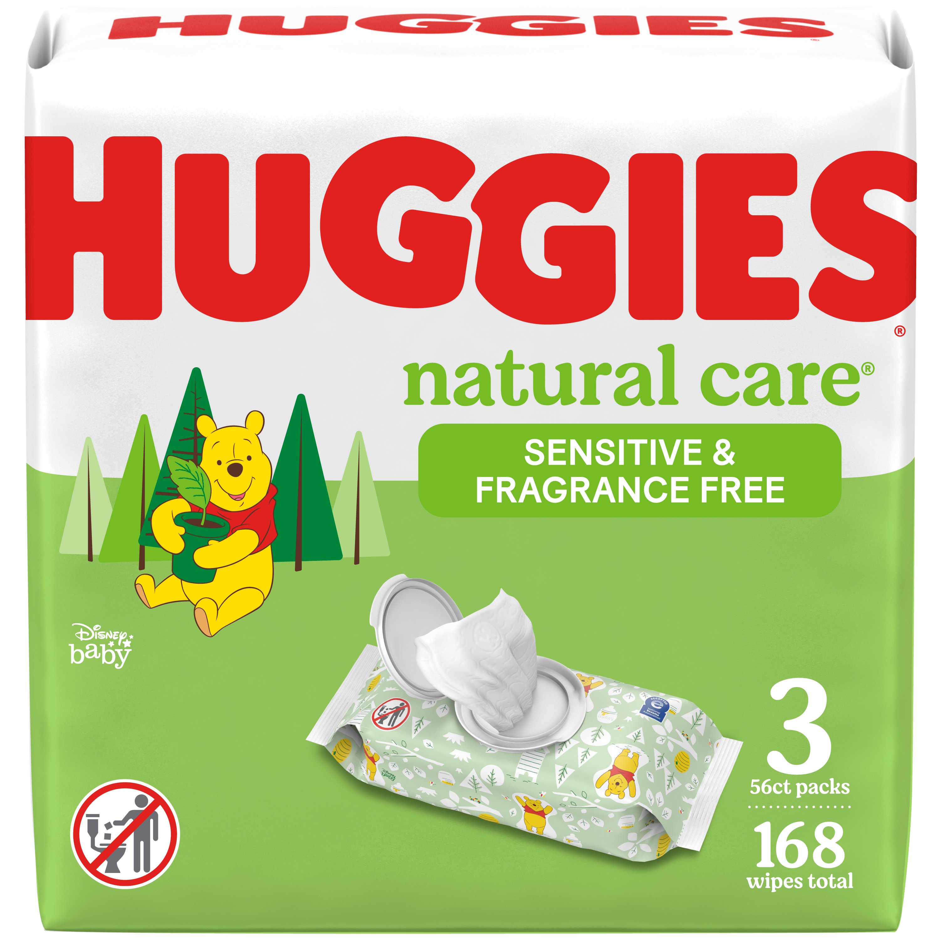 Huggies Natural Care Sensitive Baby Wipes, Unscented, 3 Flip-Top