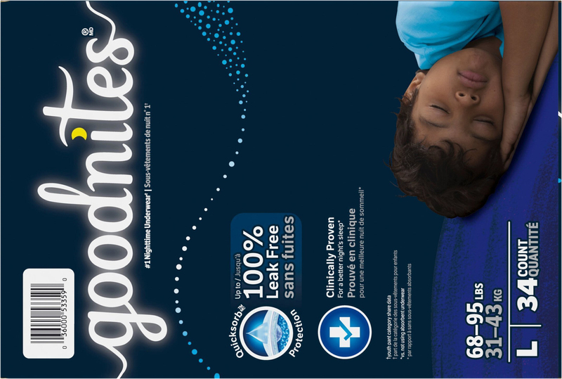 Goodnites Boys' Nighttime Bedwetting Underwear, Size Large (68-95