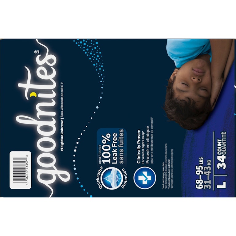 Goodnites Boys' Nighttime Bedwetting Underwear, Size Large (68-95