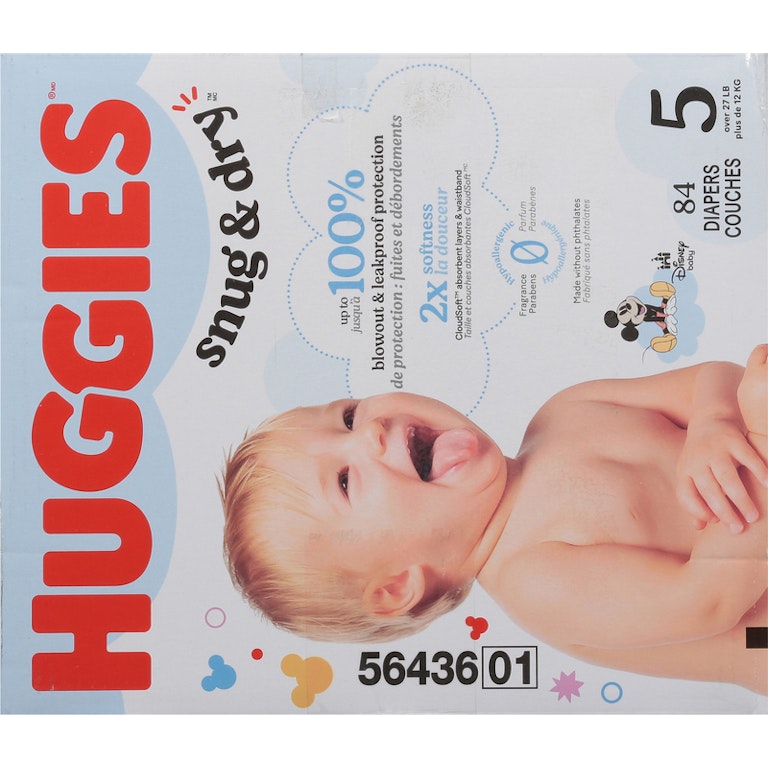 Huggies Snug Dry Baby Diapers, Size (27+ lbs), 84 Ct Giant