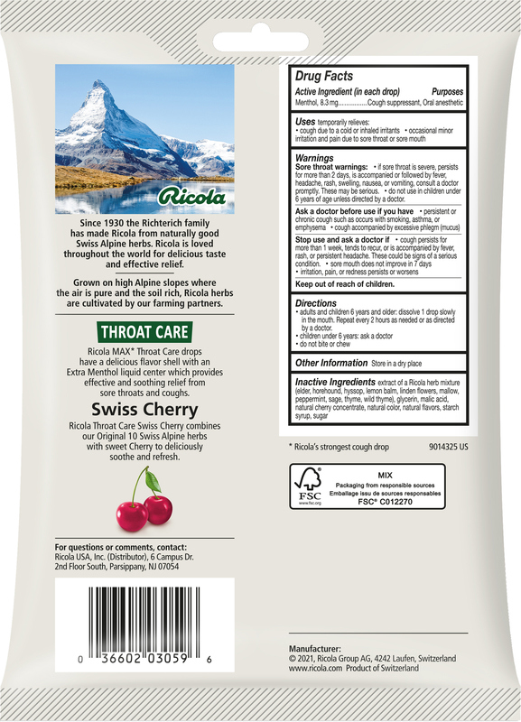 Ricola Max Throat Care Swiss Cherry Cough Drops | Giant Eagle