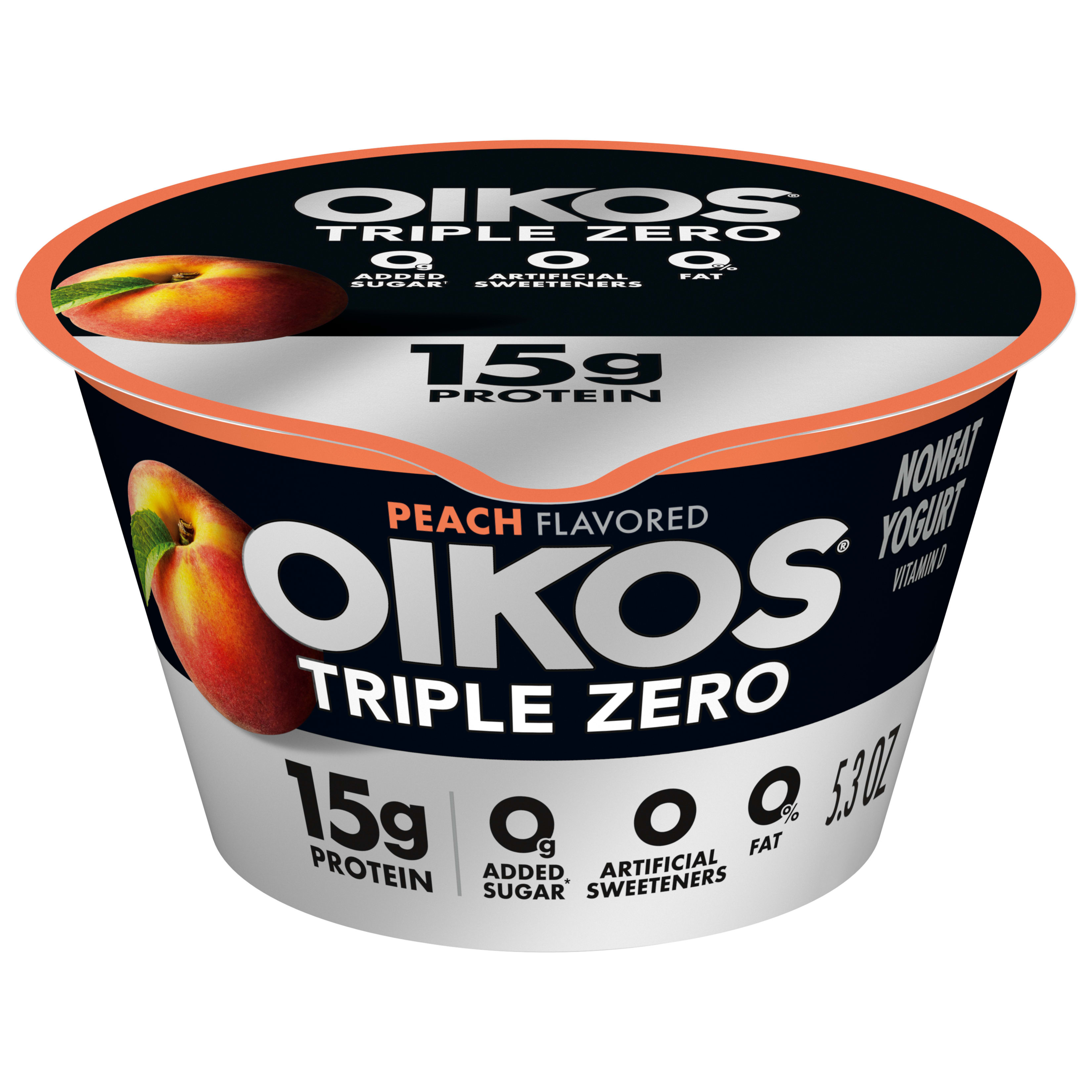 Ｏigurt Oikos Triple Zero Peach Nonfat Greek Yogurt, 0% Fat, 0g Added