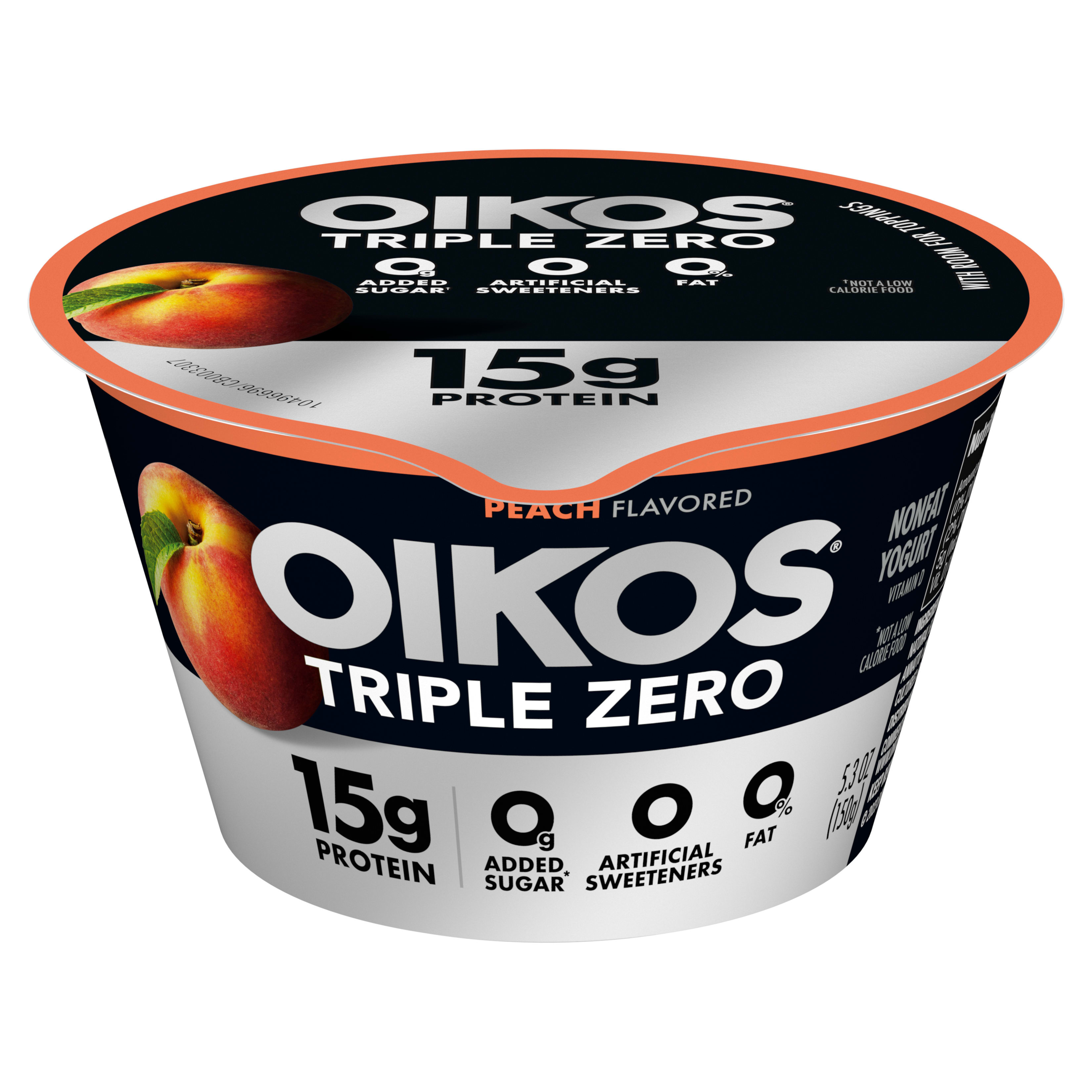Oikos Triple Zero Peach Nonfat Greek Yogurt, 0% Fat, 0g Added