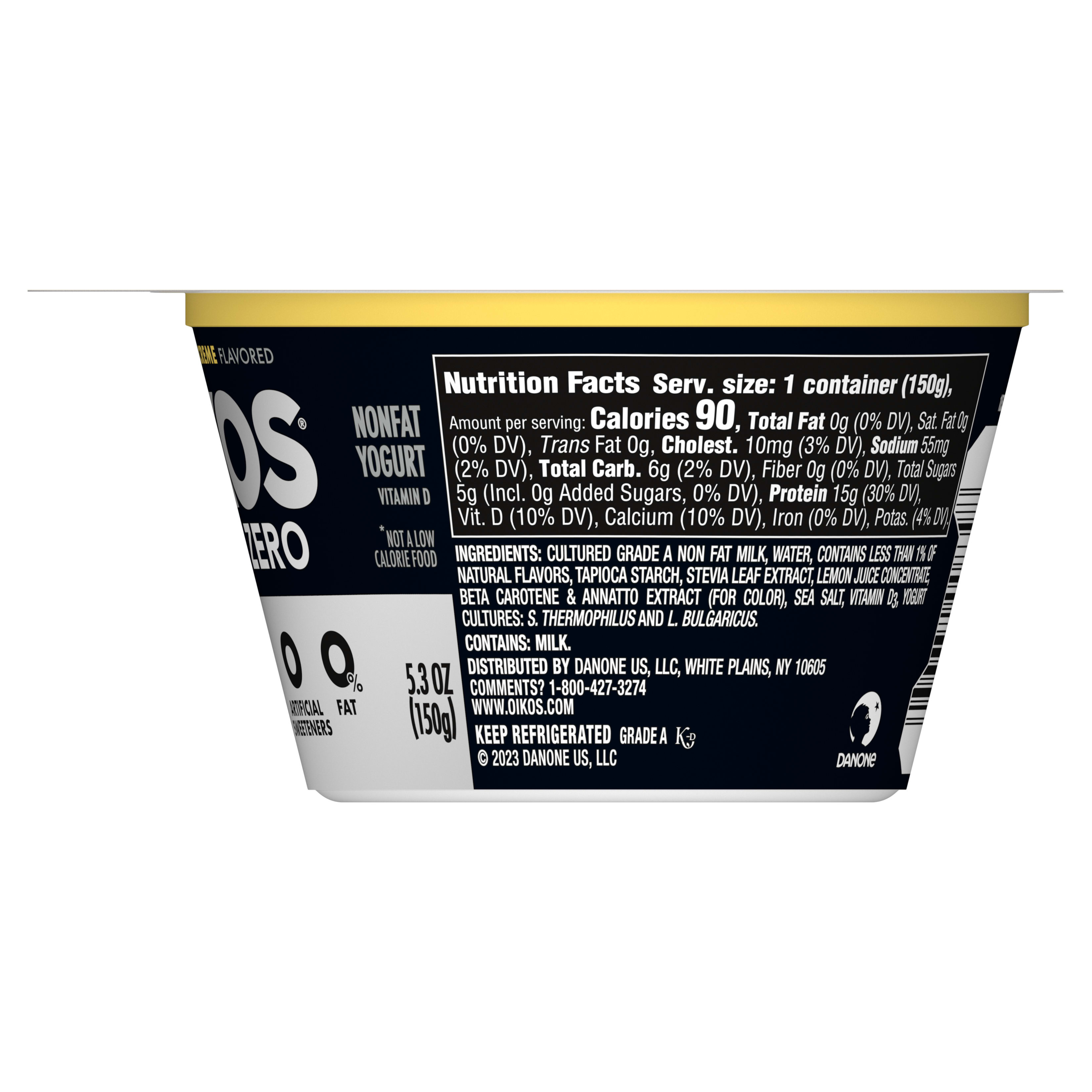 Oikos Triple Zero Banana Creme Nonfat Greek Yogurt, 0% Fat, 0g