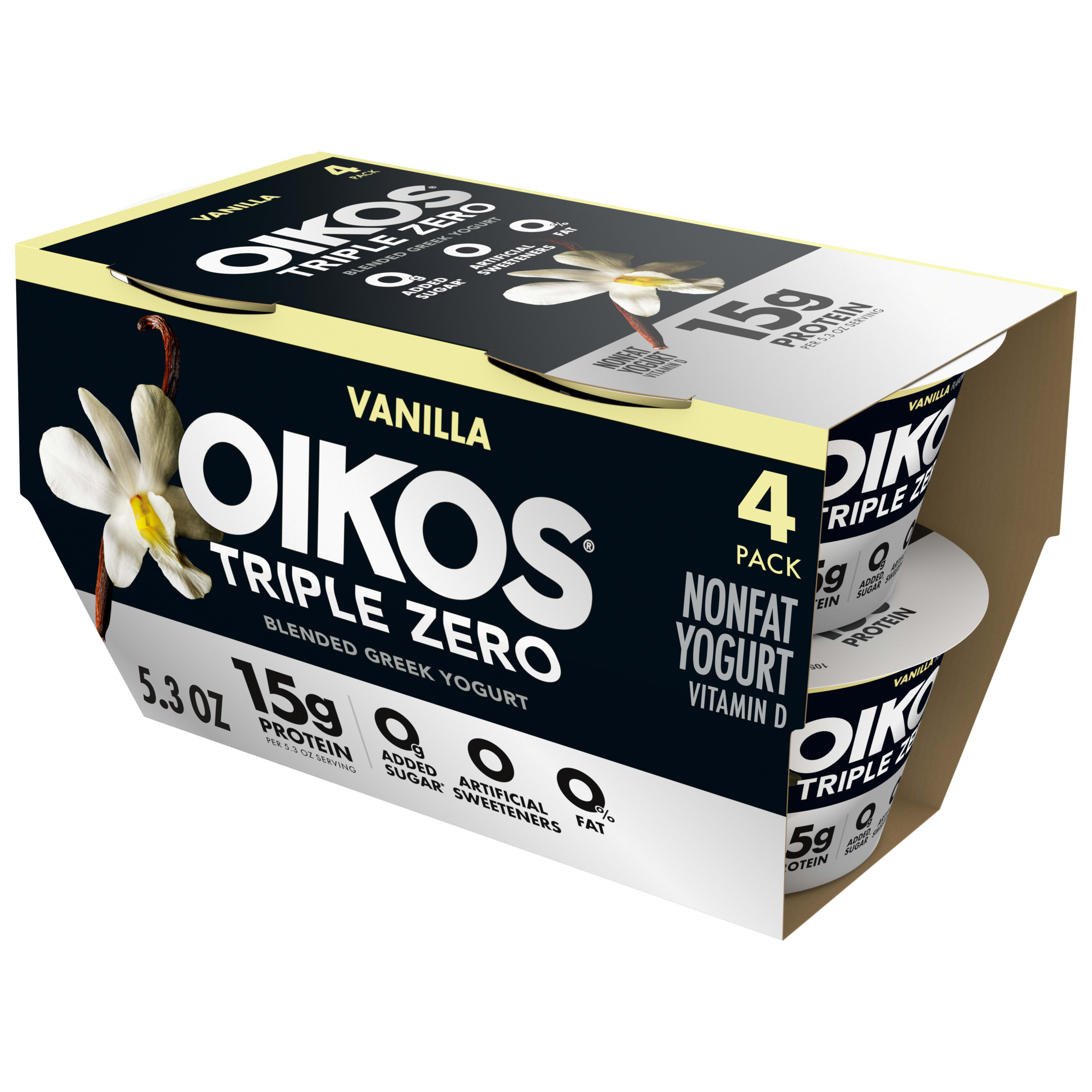 Oikos Triple Zero Strawberry Nonfat Greek Yogurt Pack, 0% Fat
