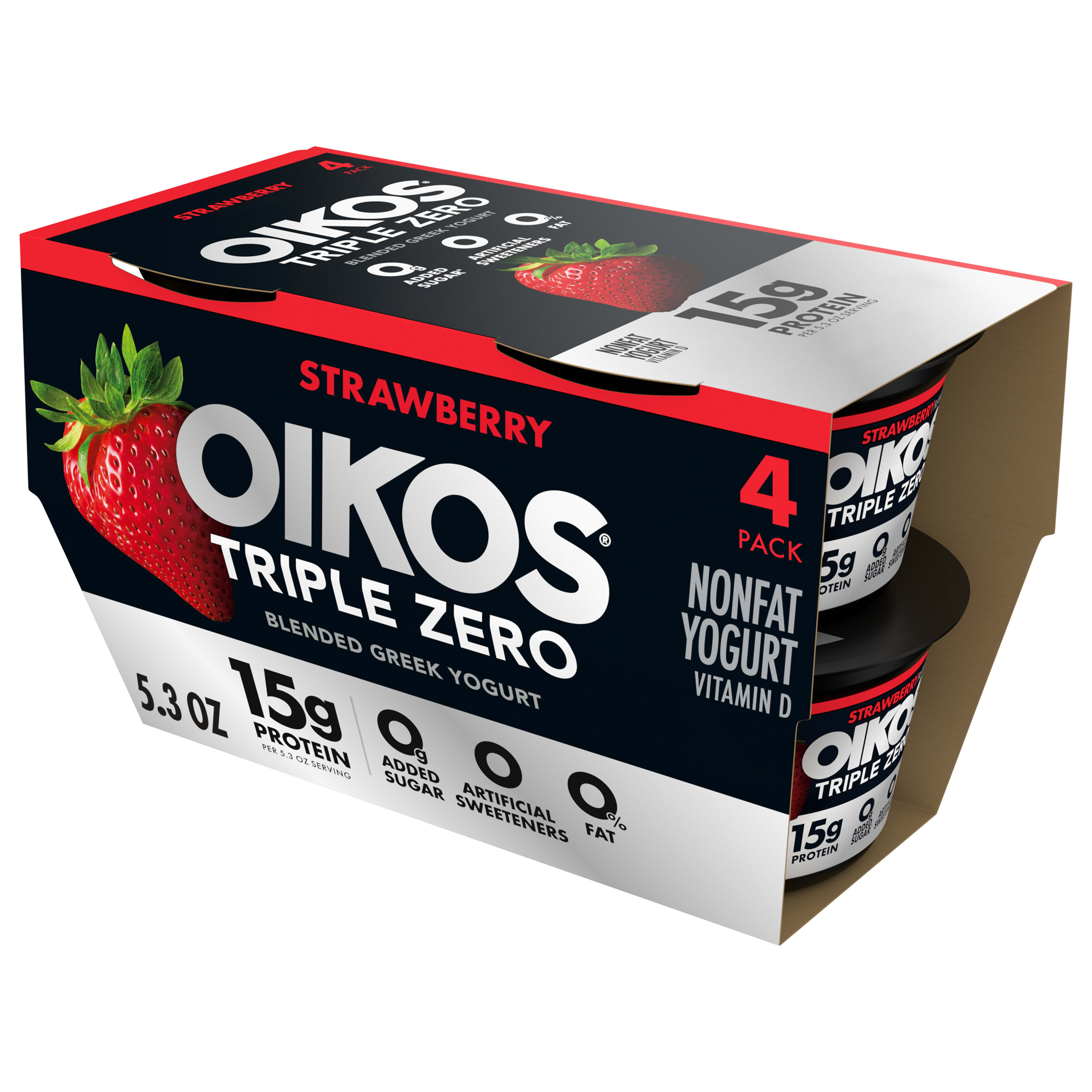Oikos Triple Zero Vanilla Nonfat Greek Yogurt Pack, 0% Fat, 0g