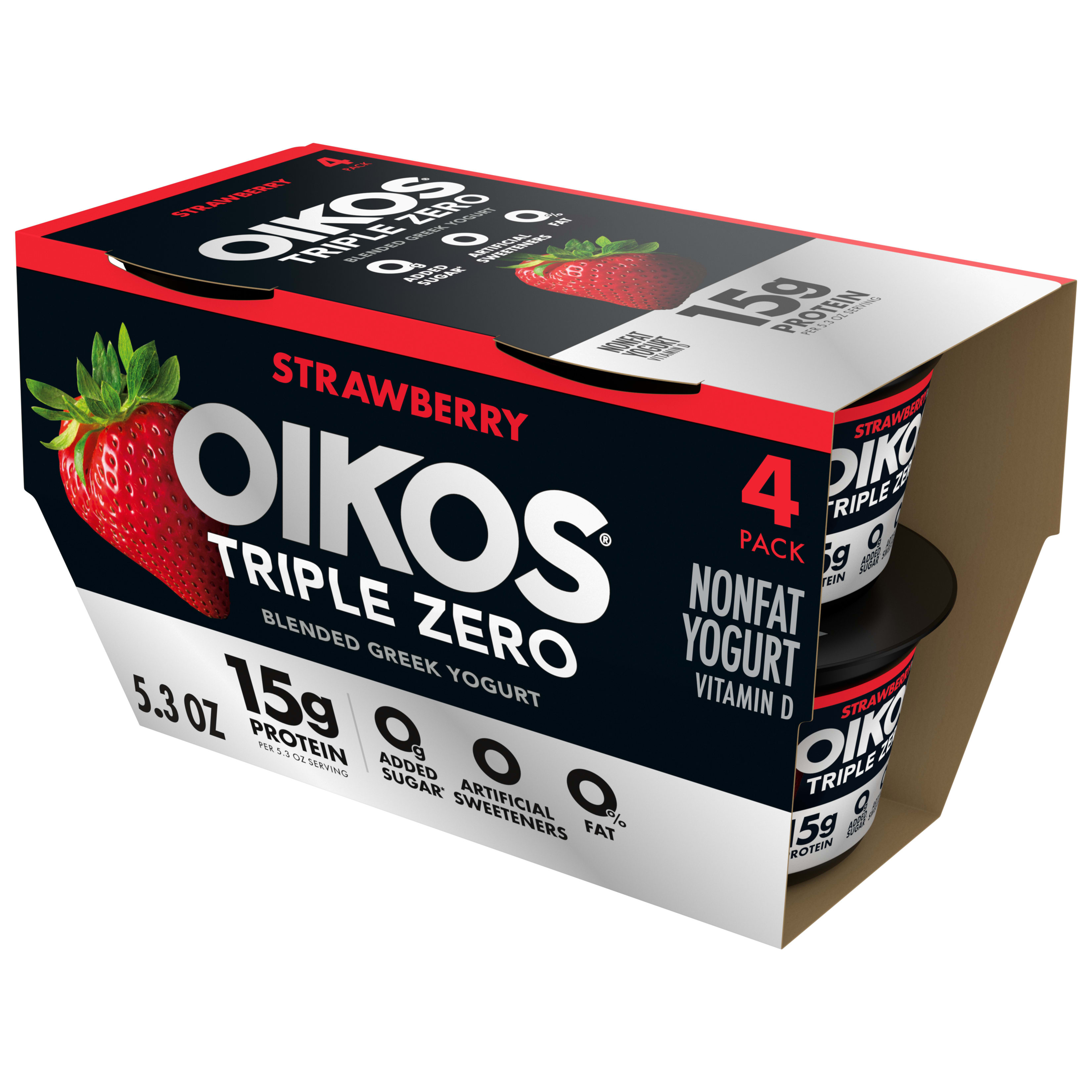 Oikos Triple Zero Strawberry Nonfat Greek Yogurt Pack, 0% Fat