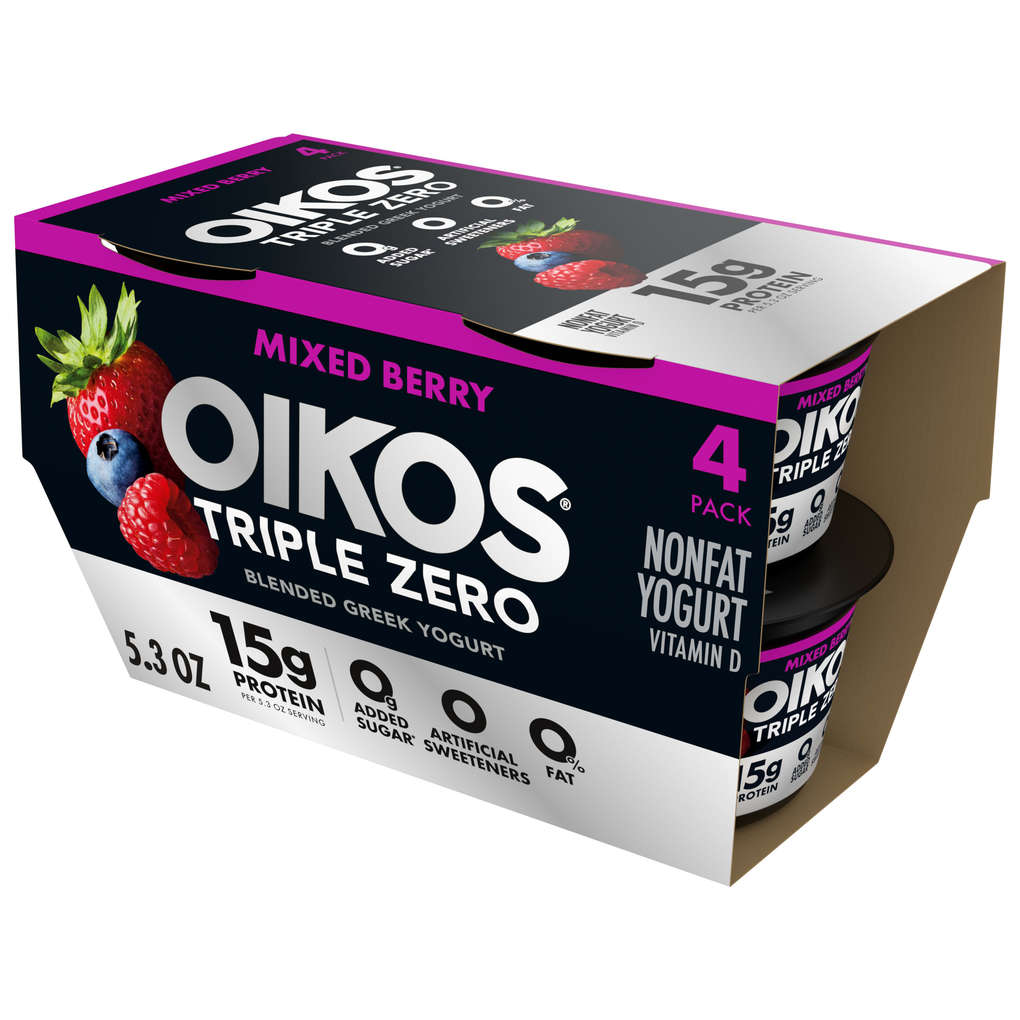 Oikos Triple Zero Cherry Nonfat Greek Yogurt Pack, 0% Fat, 0g