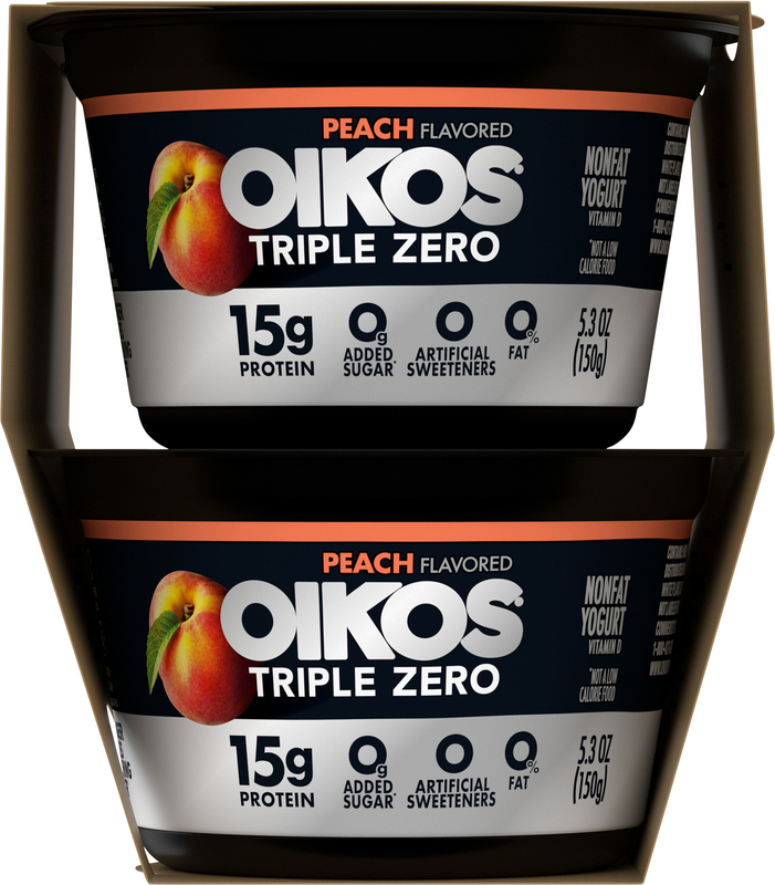 Oikos Triple Zero Peach Nonfat Greek Yogurt Pack, 0% Fat, 0g Added