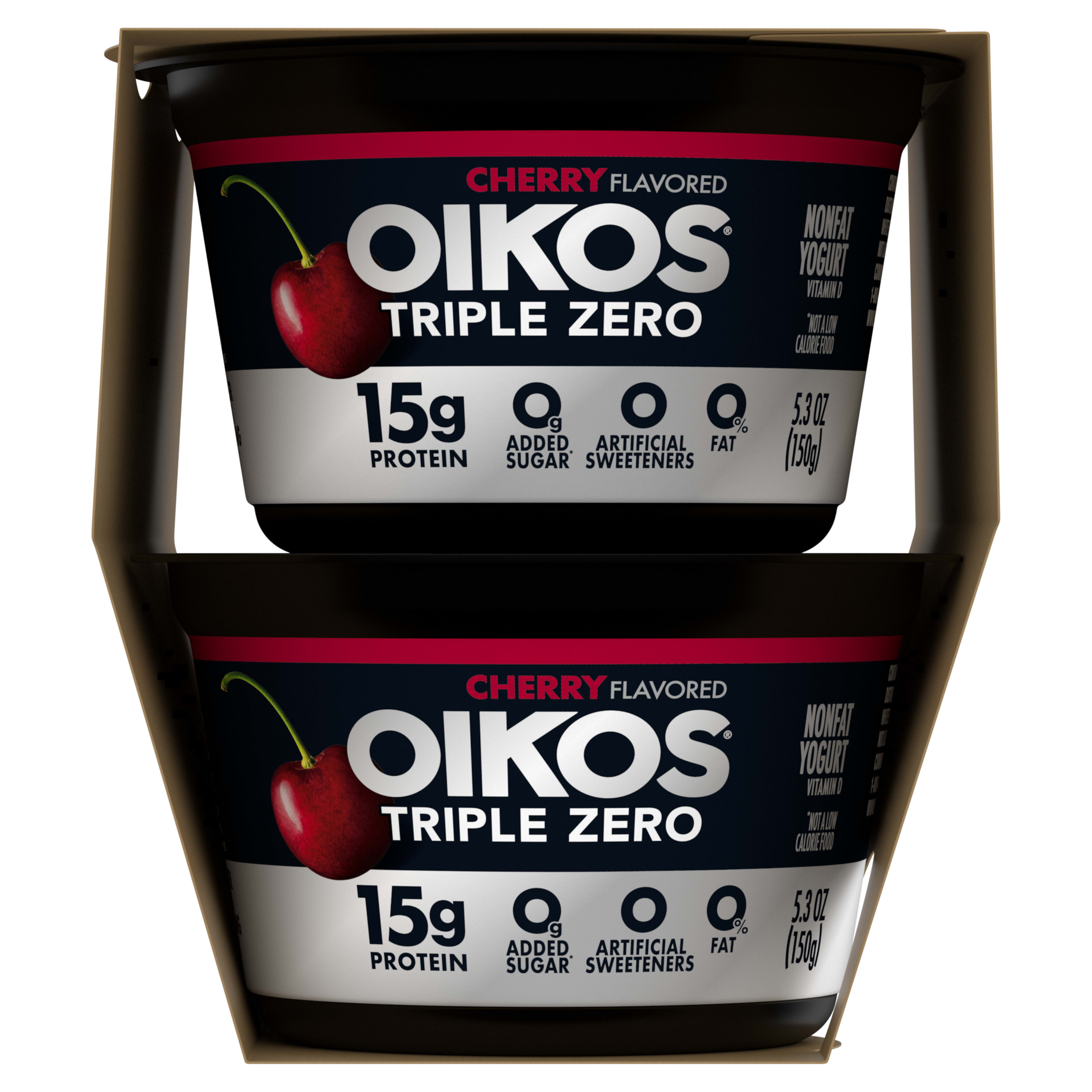 Oikos Triple Zero Cherry Nonfat Greek Yogurt Pack, 0% Fat, 0g