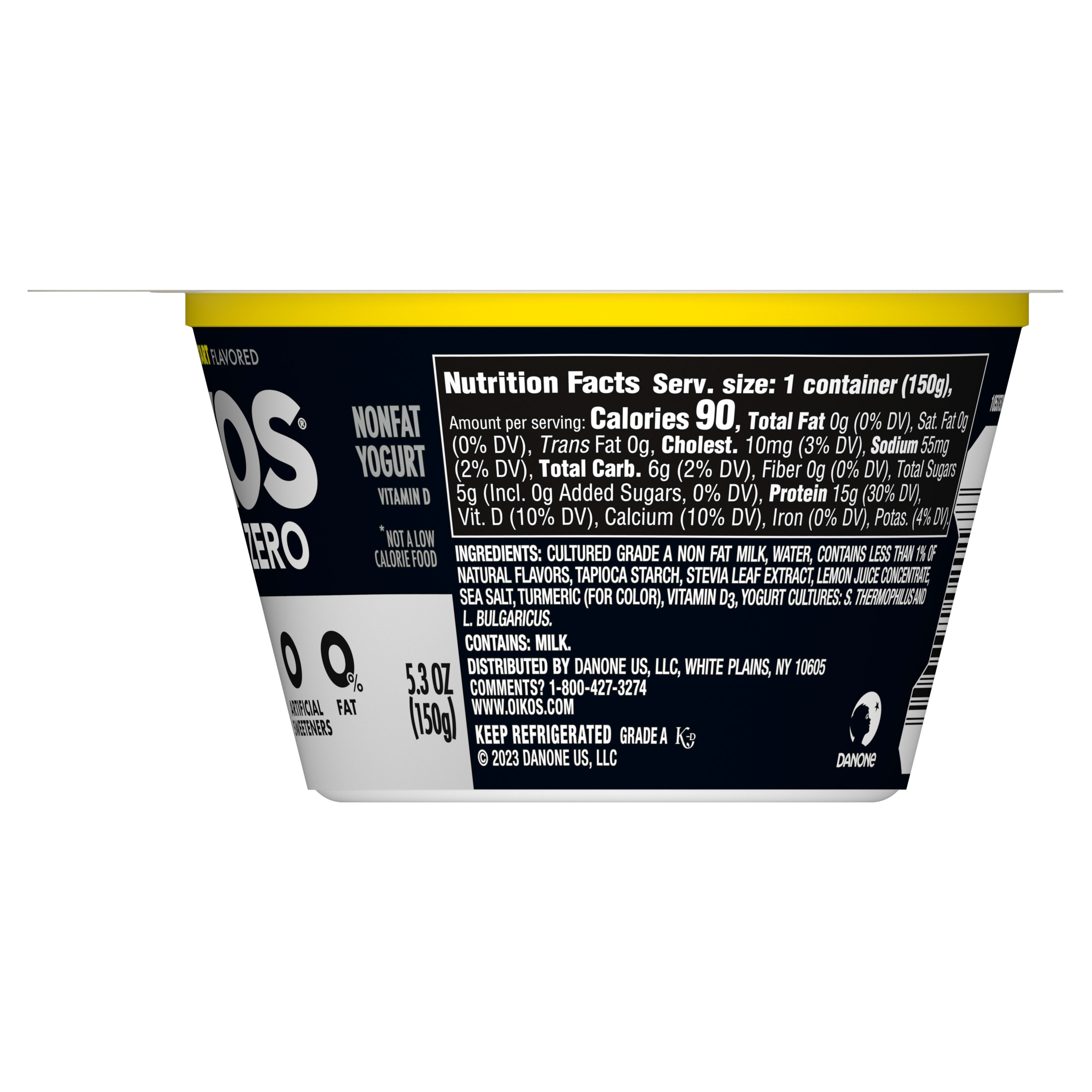 Oikos Triple Zero Lemon Tart Nonfat Greek Yogurt, 0% Fat, 0g Added