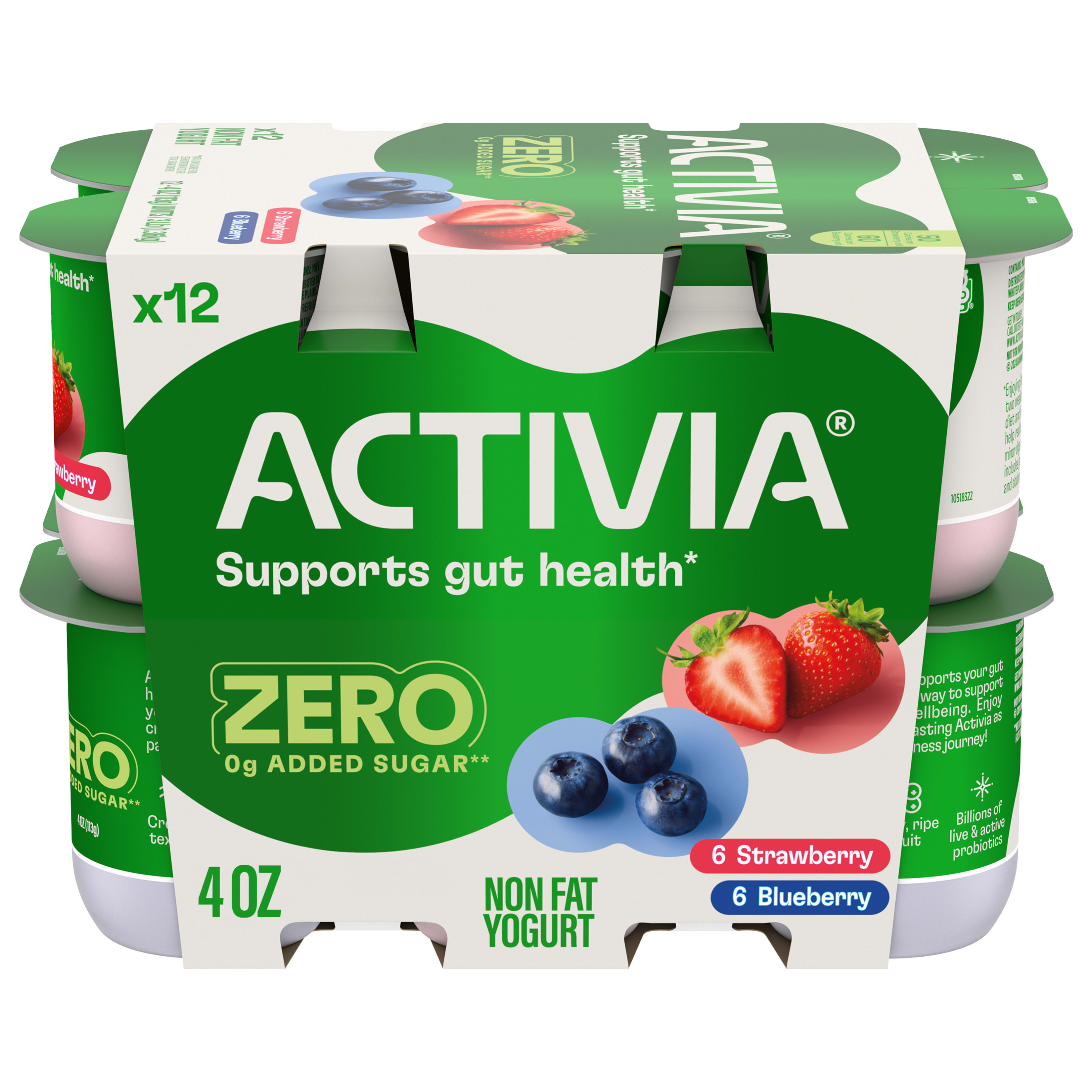 Activia ZERO 0g Added Sugar Strawberry and Blueberry Probiotic