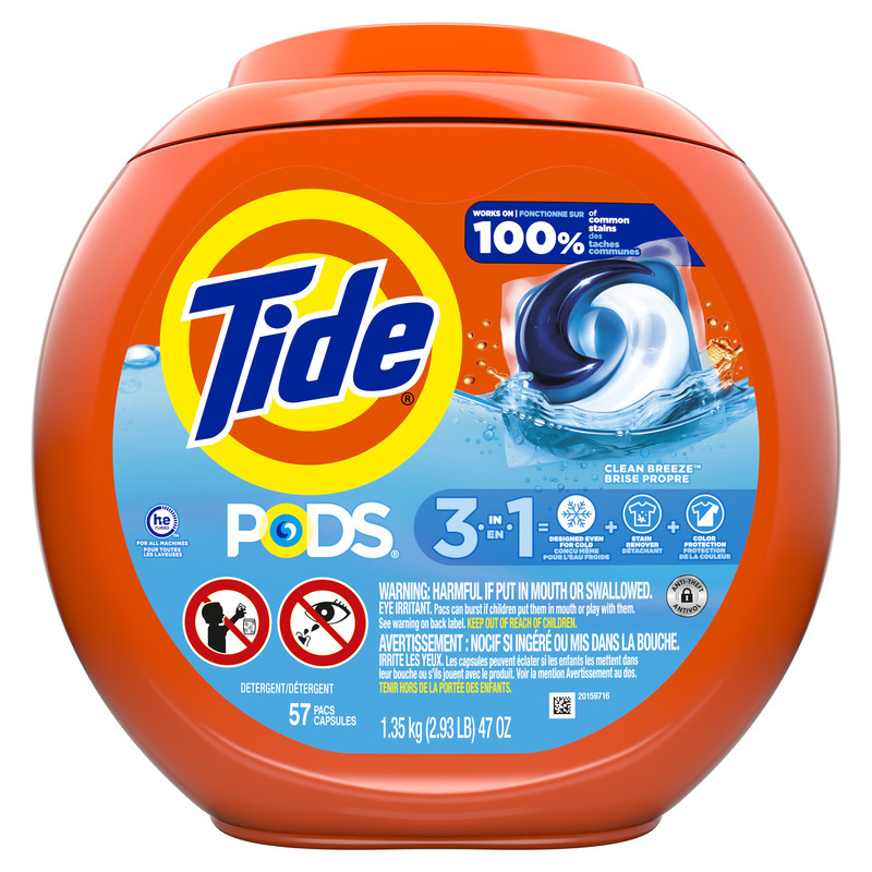 Tide PODS Liquid Laundry Detergent Pacs, 57 Count, Clean Breeze