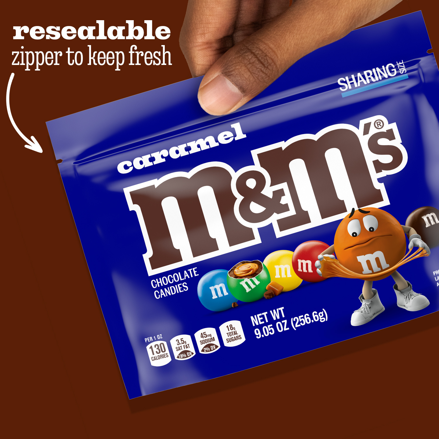 M&M'S Caramel Milk Chocolate Candy, Sharing Size, 9.05 oz Bag