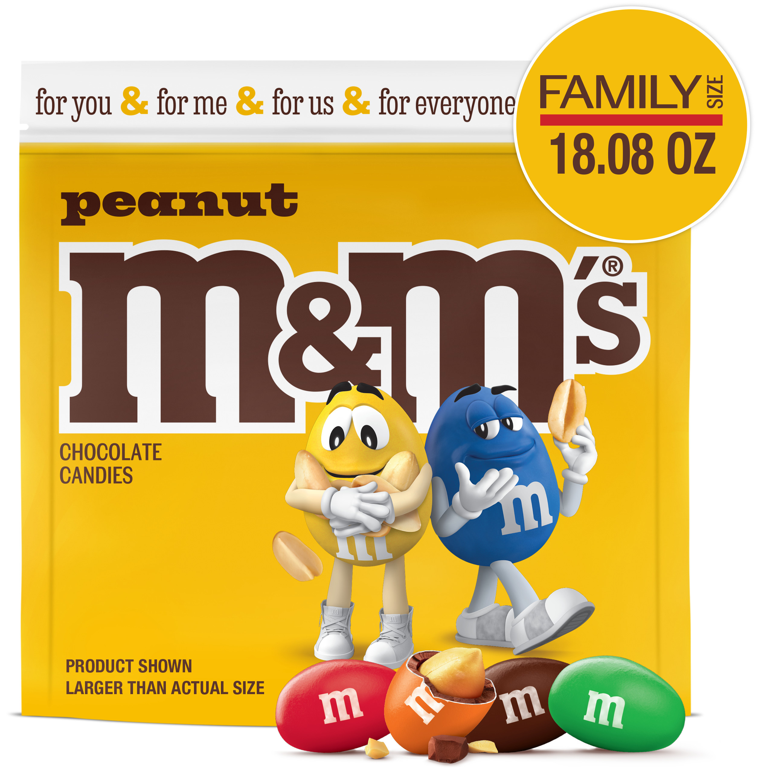 M&M'S Peanut Milk Chocolate Candy, Family Size, 18.08 oz Bag