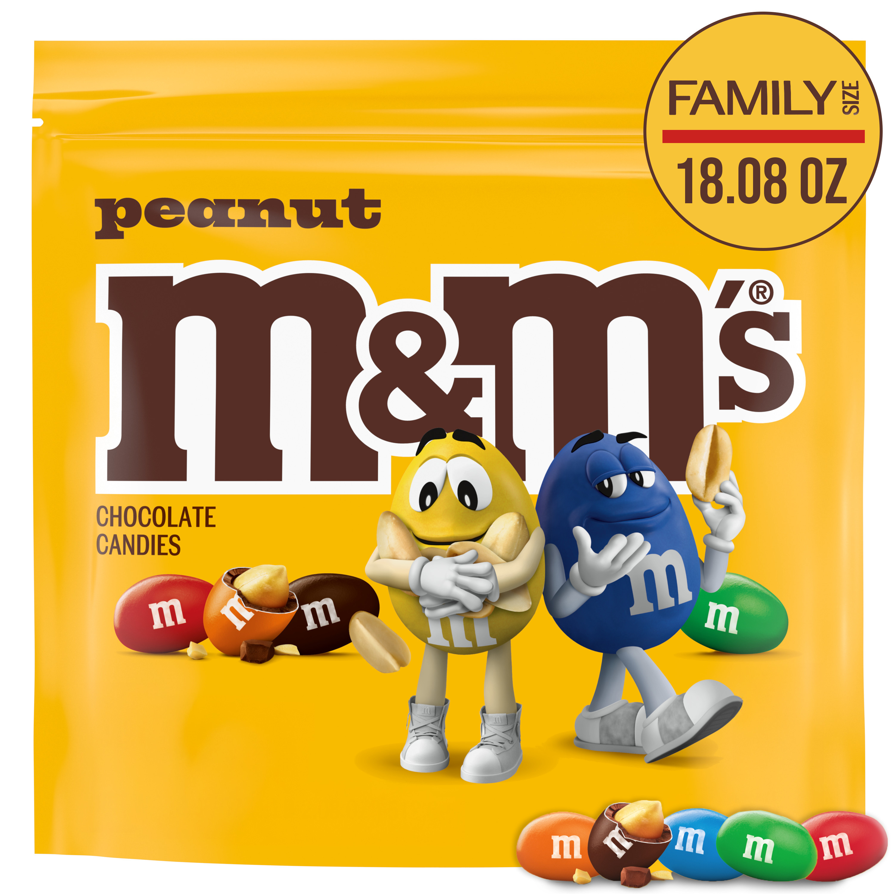 M&M'S Peanut Milk Chocolate Candy, Family Size, 18.08 oz Bag