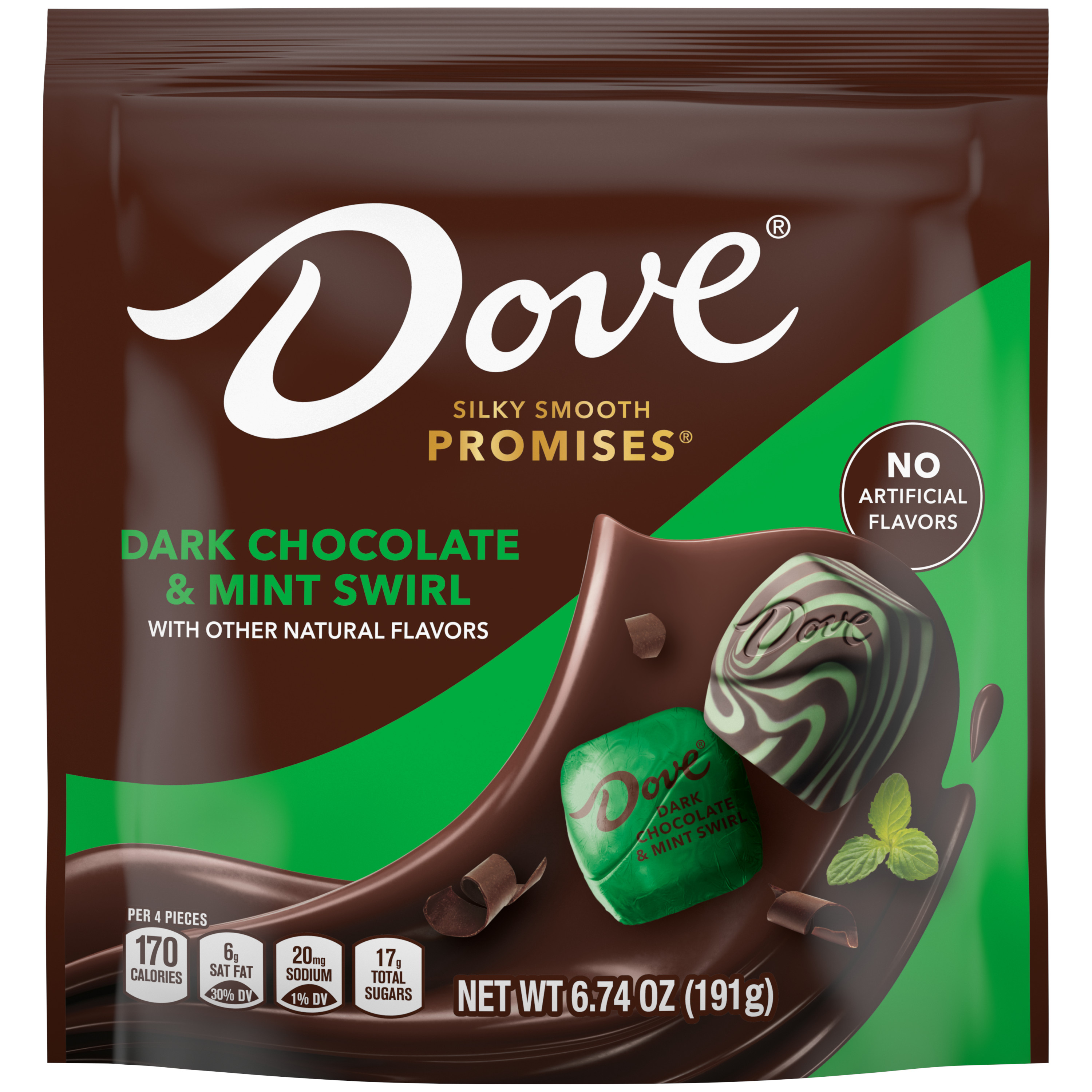 DOVE PROMISES Dark Chocolate & Mint Swirl Candy, 6.74 Oz Bag