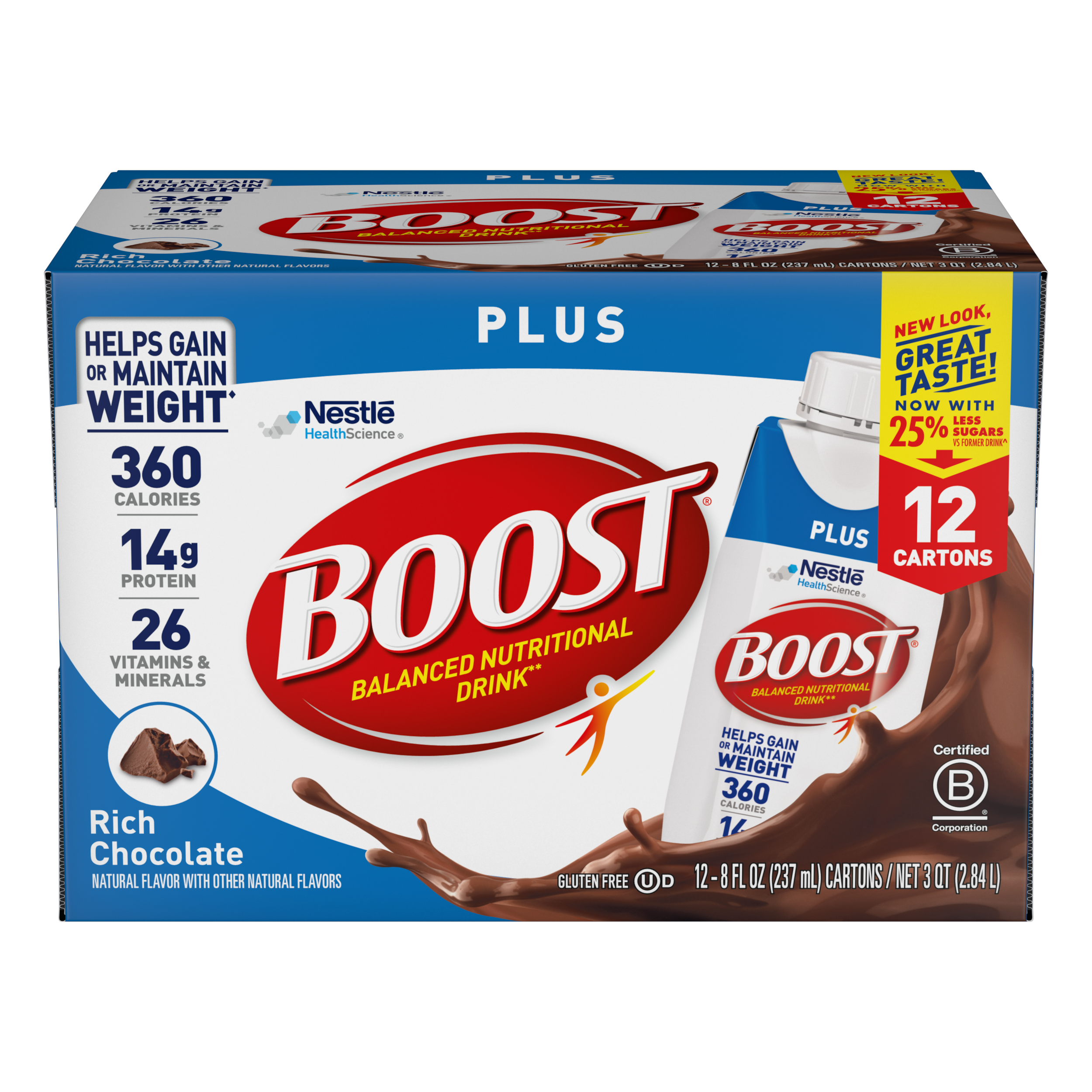 BOOST Plus Nutritional Drink Protein Shakes, Rich Chocolate, 8 fl