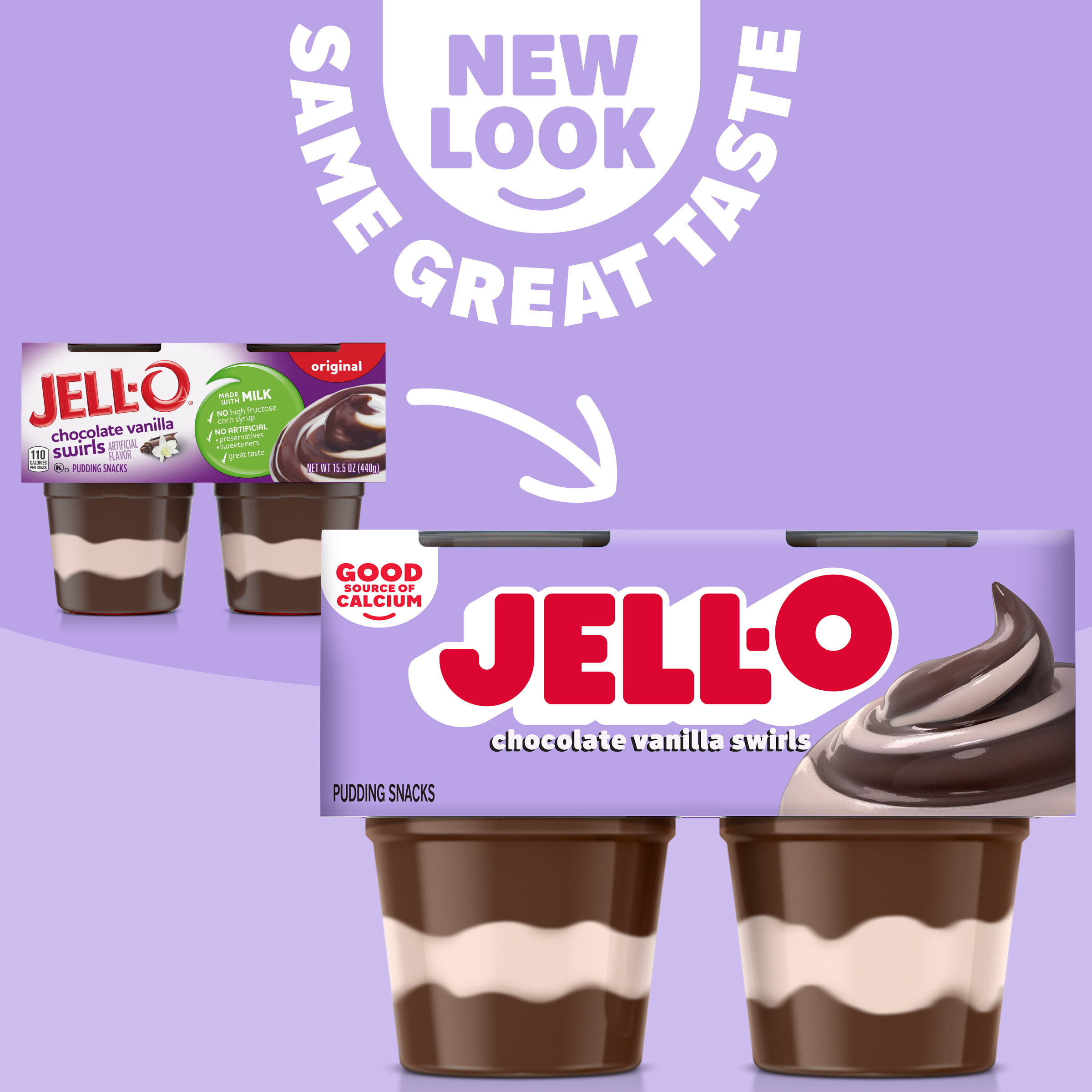JELL-O Original Chocolate Vanilla Swirls Pudding Snack Cups, 4 ct