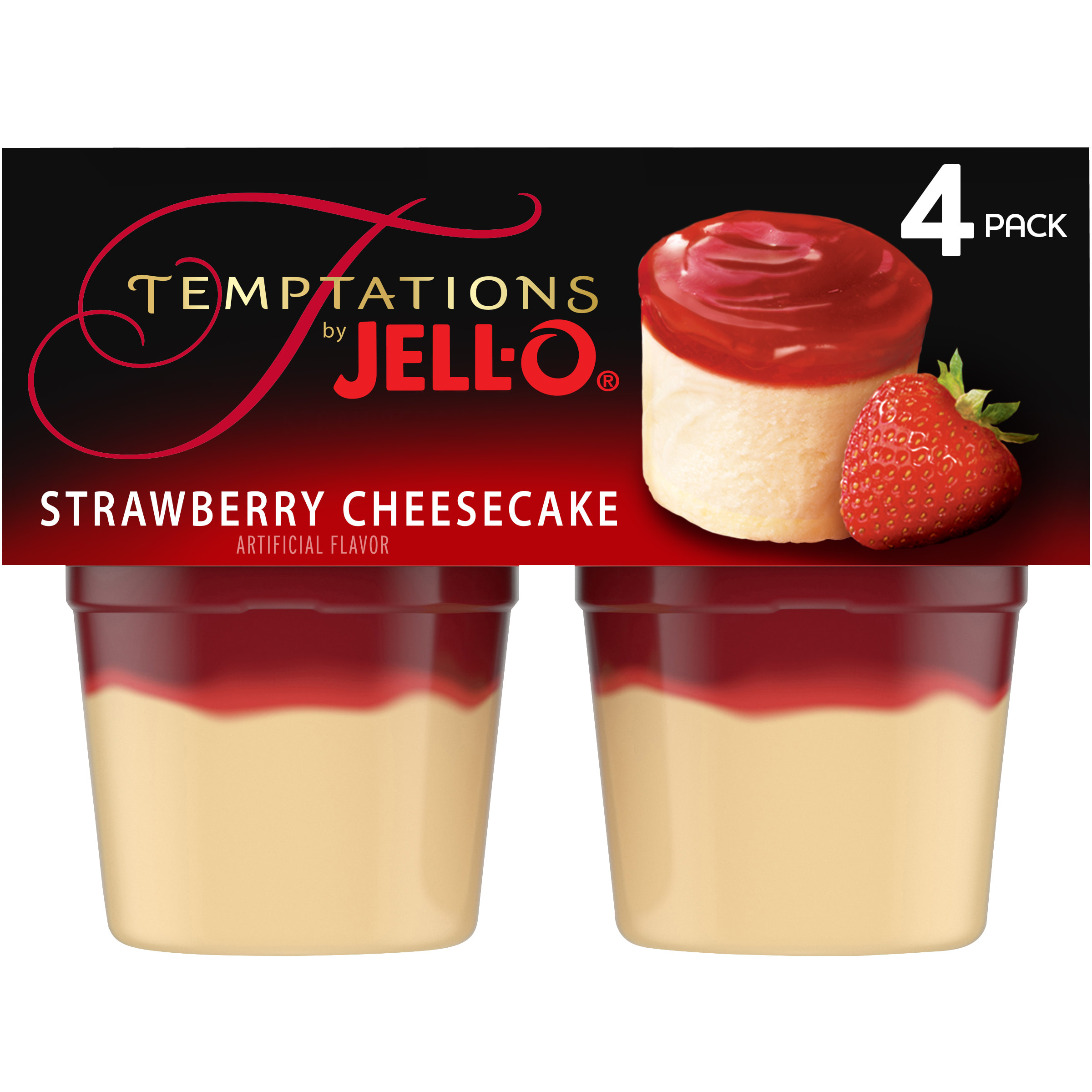 新品 echo & Synchro jelly Jell-O Temptations Strawberry Ready-to-Eat Cheesecake Snacks, 4 ct