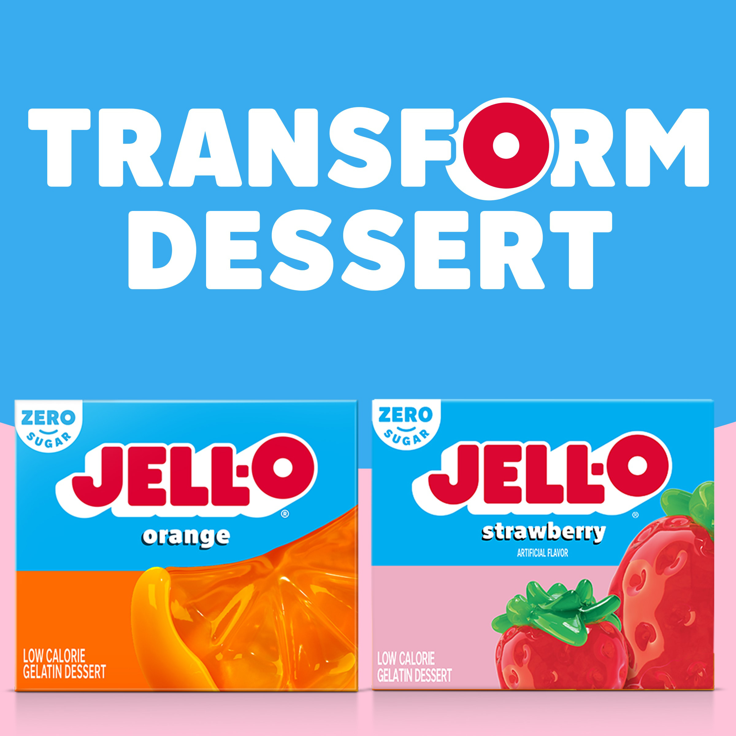 Jell-O Strawberry Zero Sugar Low Calorie Gelatin Dessert Mix, 0.3