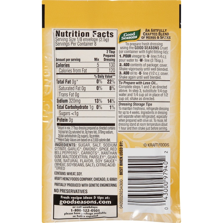 how long does good seasons italian dressing last in fridge Good Seasons Zesty Italian Dressing & Recipe Seasoning Mix
