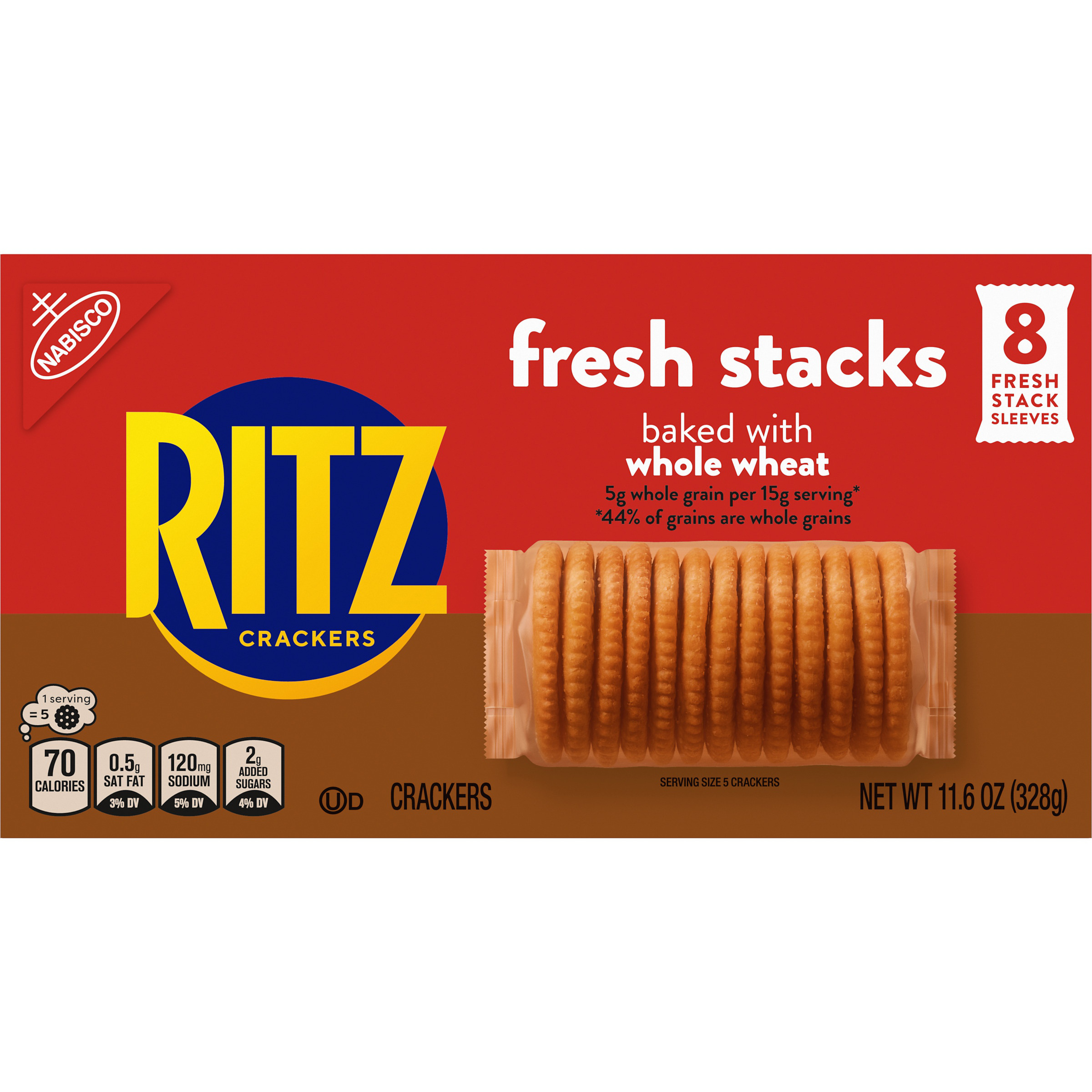 RITZ Fresh Stacks Whole Wheat Crackers, Travel Snacks, 11.6 oz (8