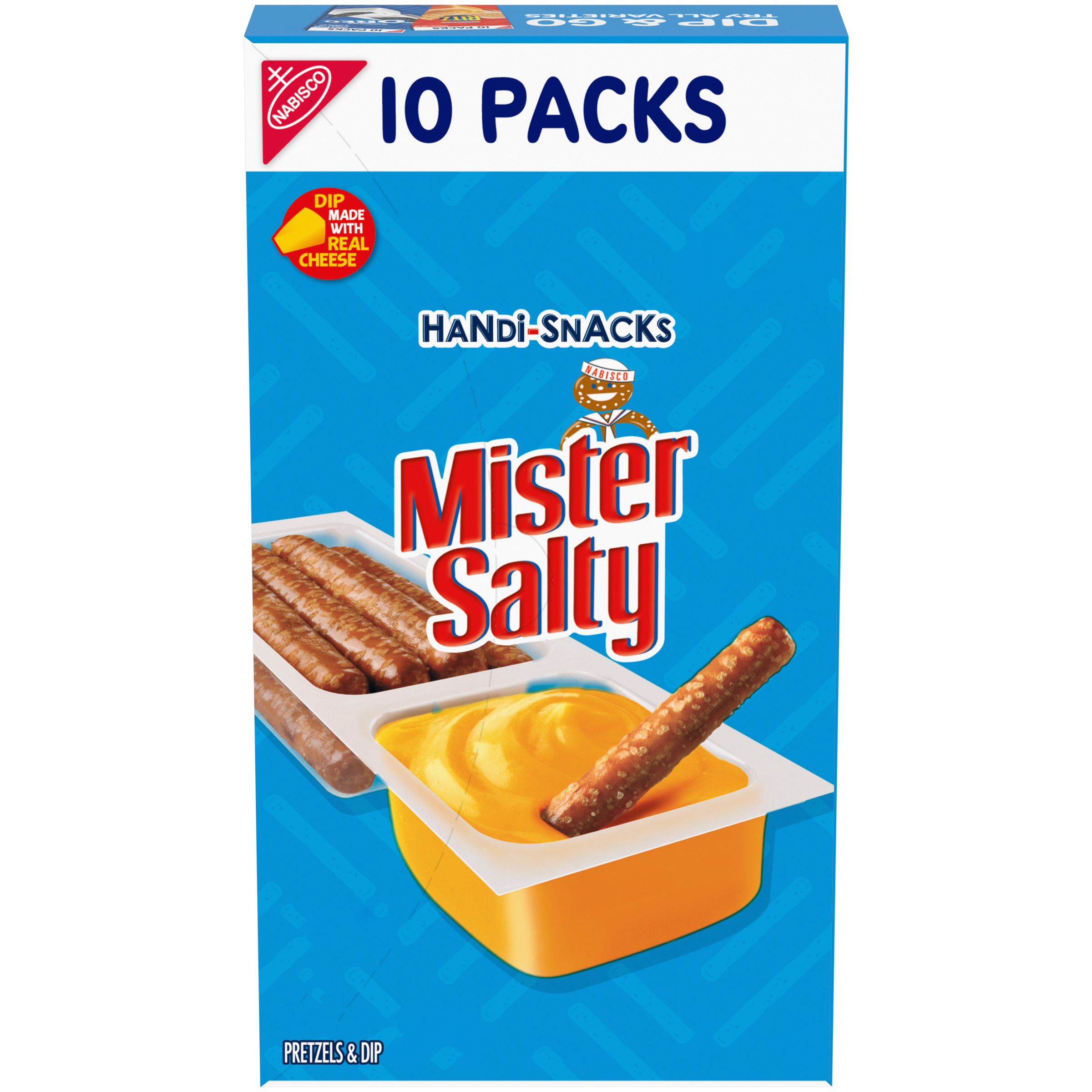 Handi-Snacks Mister Salty Pretzels 'N Cheesy Dip Snack Packs, 10