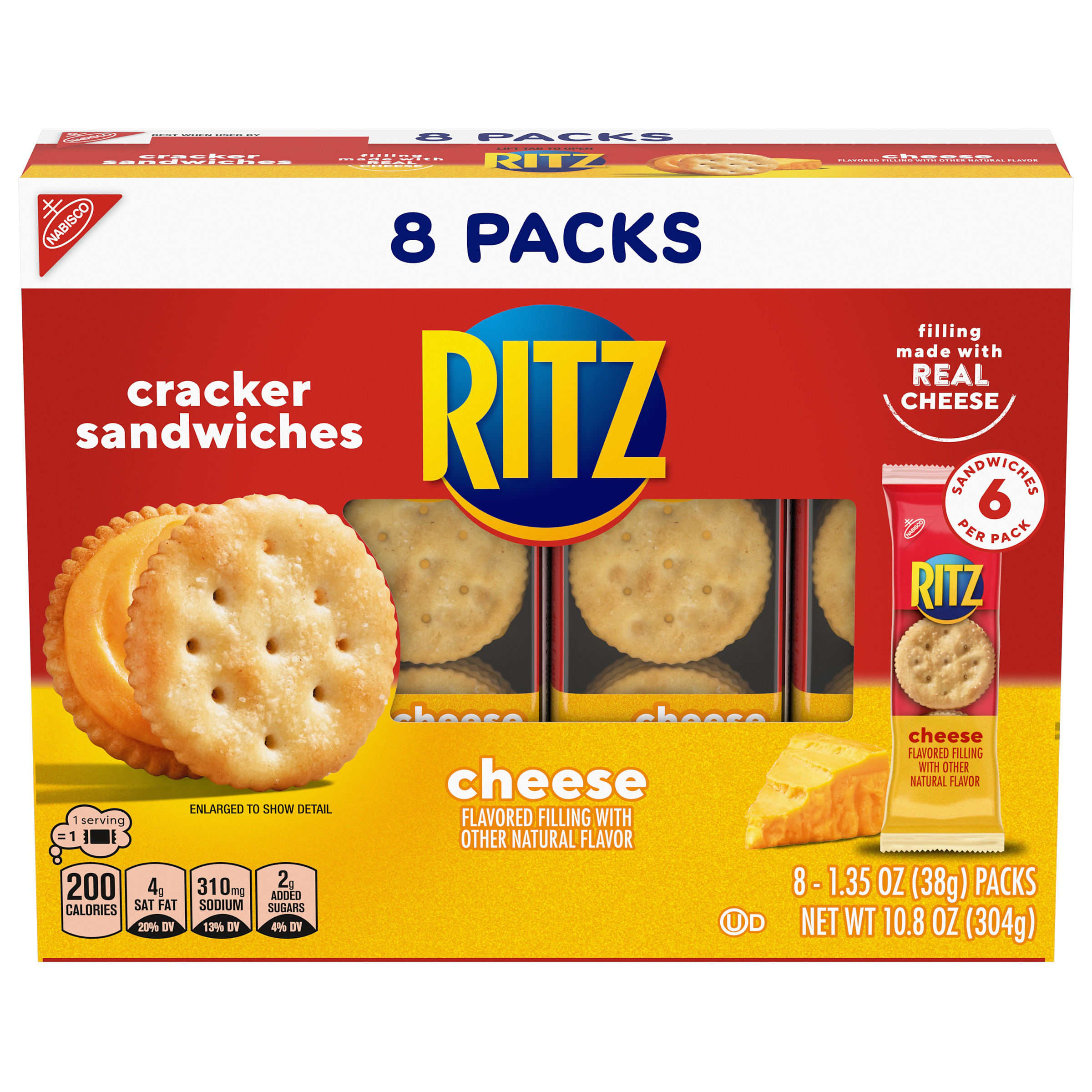 RITZ Cheese Sandwich Crackers, 8 Snack Packs (6 Crackers Per Pack