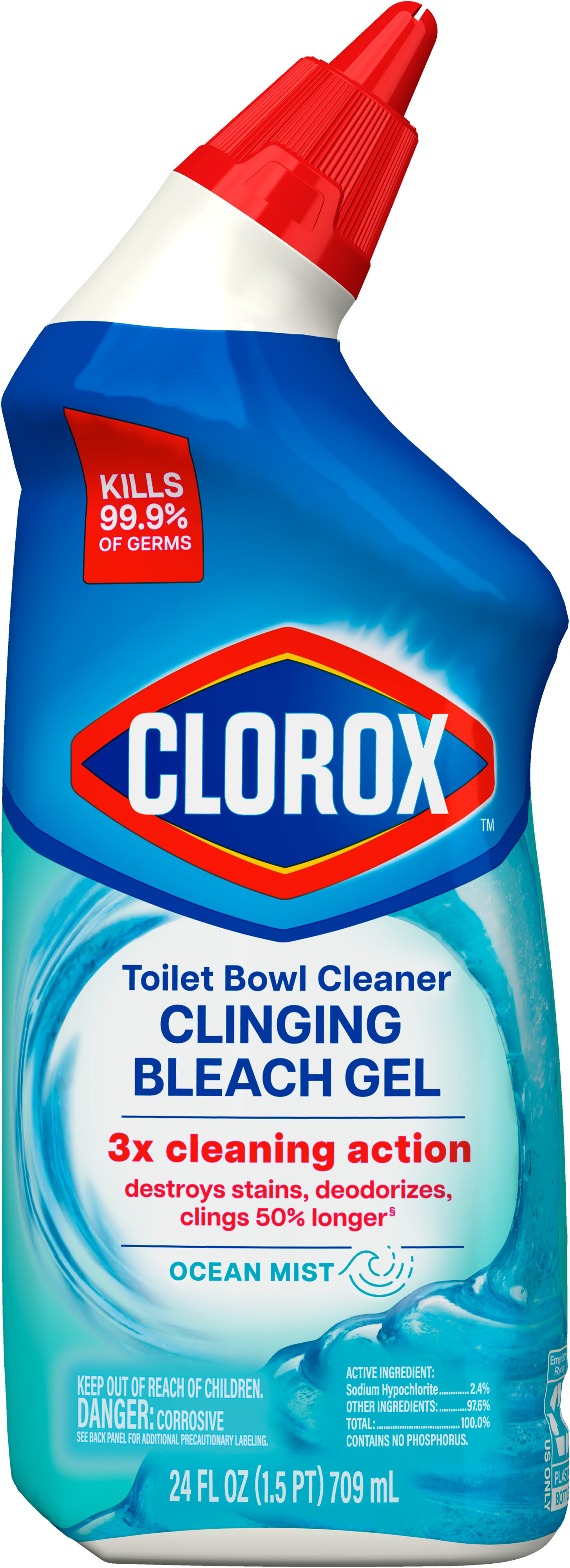 Clorox Toilet Bowl Cleaner Clinging Bleach Gel, Ocean Mist, 24