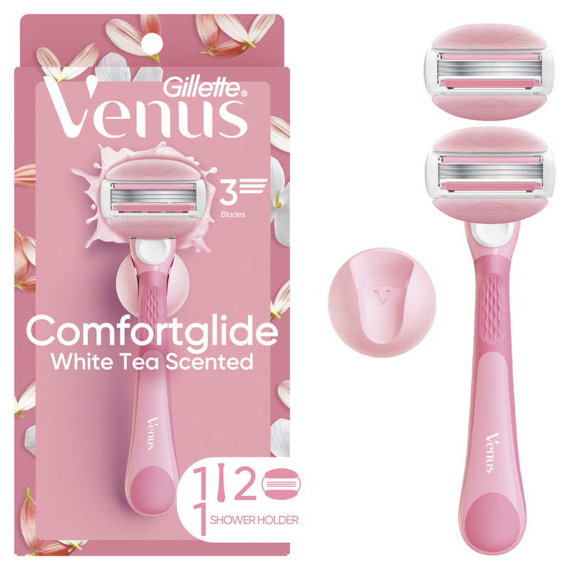 Venus Comfortglide White Tea Women's Razor, 2 Blade Refills +