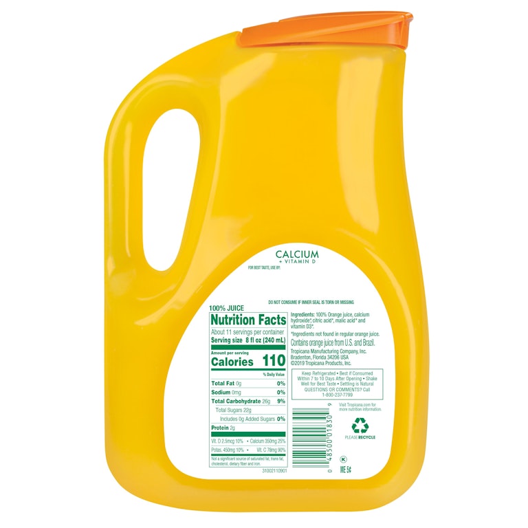 Tropicana Orange Juice With Calcium Nutrition Facts Orange Juice