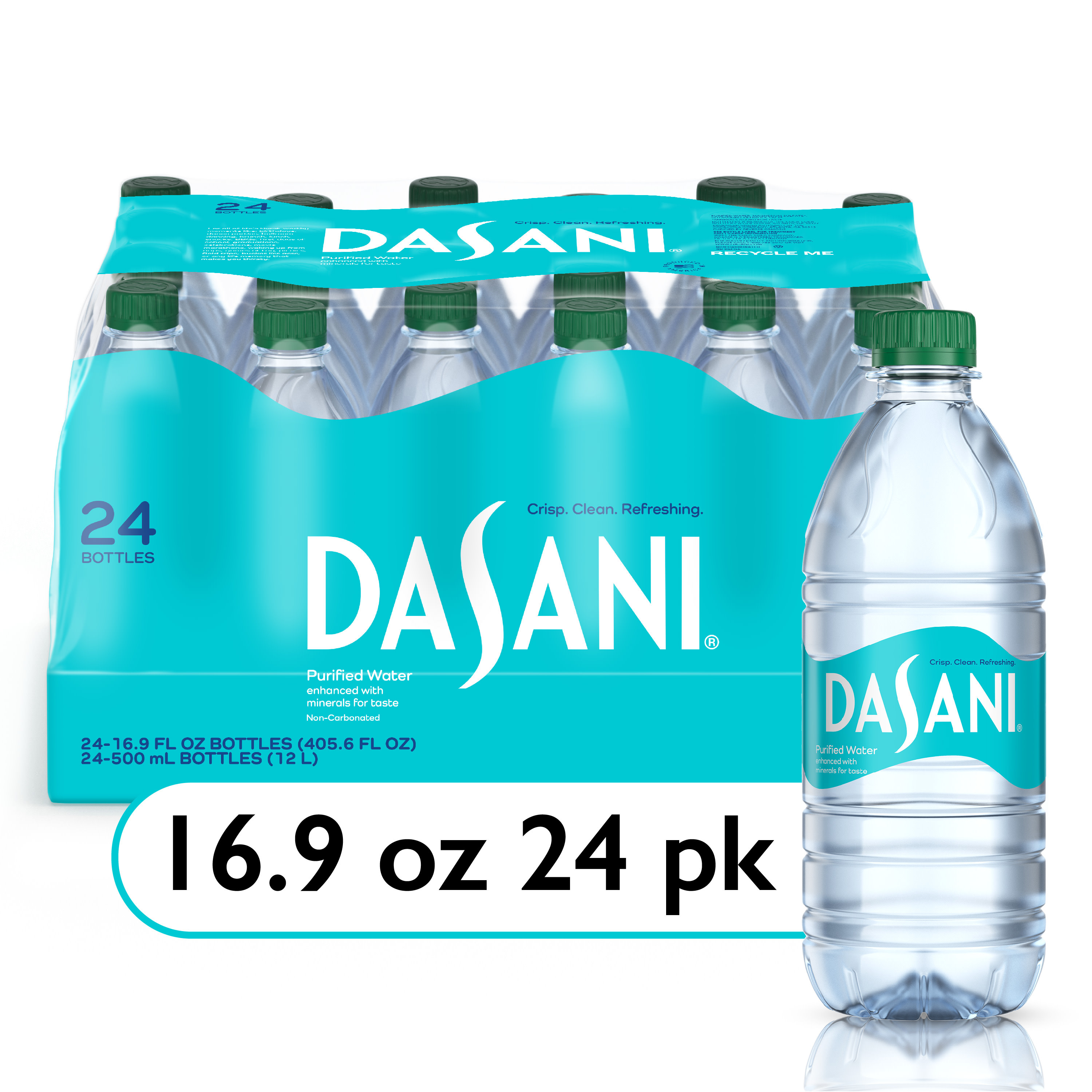 Dasani Purified Drinking Water, 16.9 fl oz Bottled Water, 24 Pack