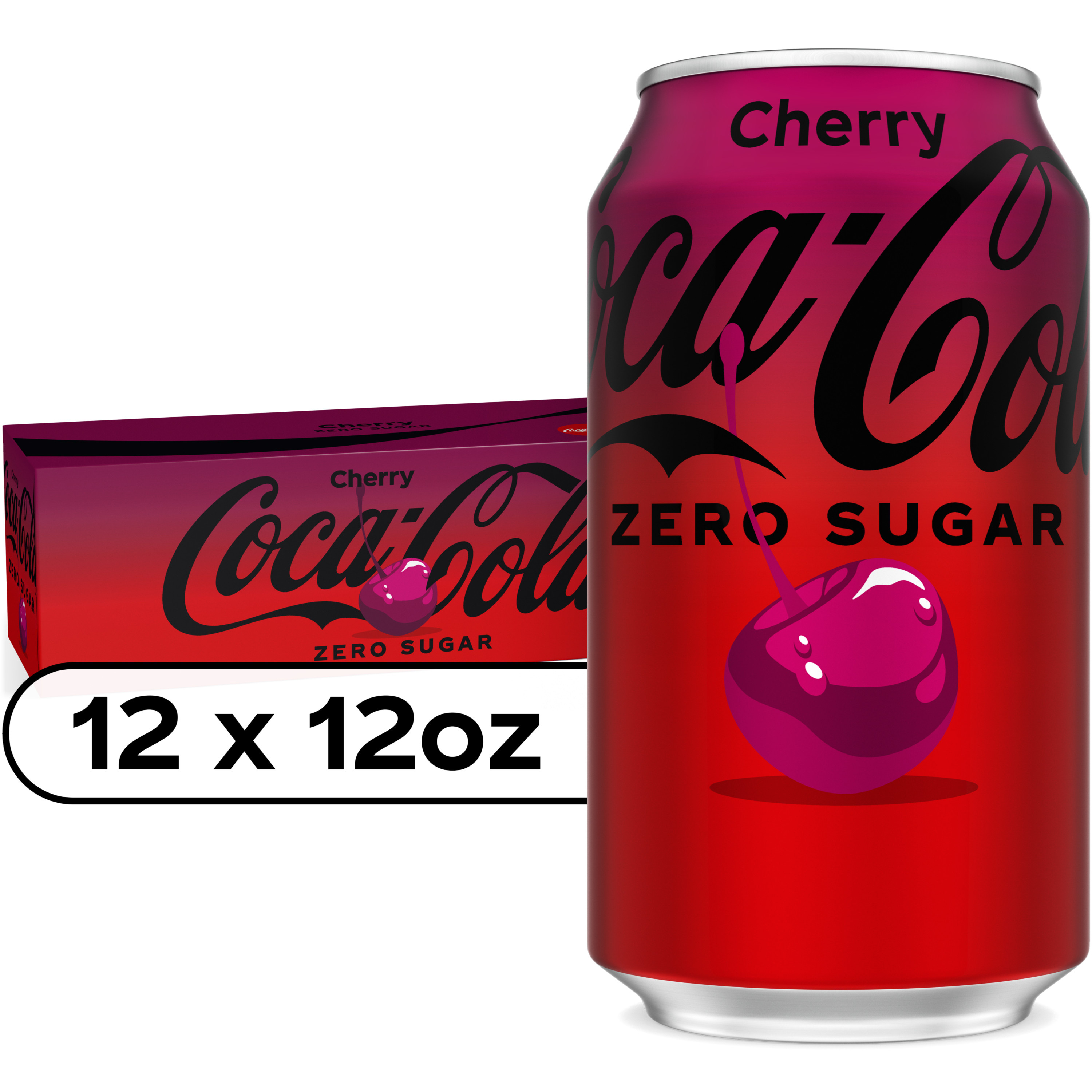 7UP Cherry Flavored Zero Sugar Soda, 12 fl oz cans, 12 pack