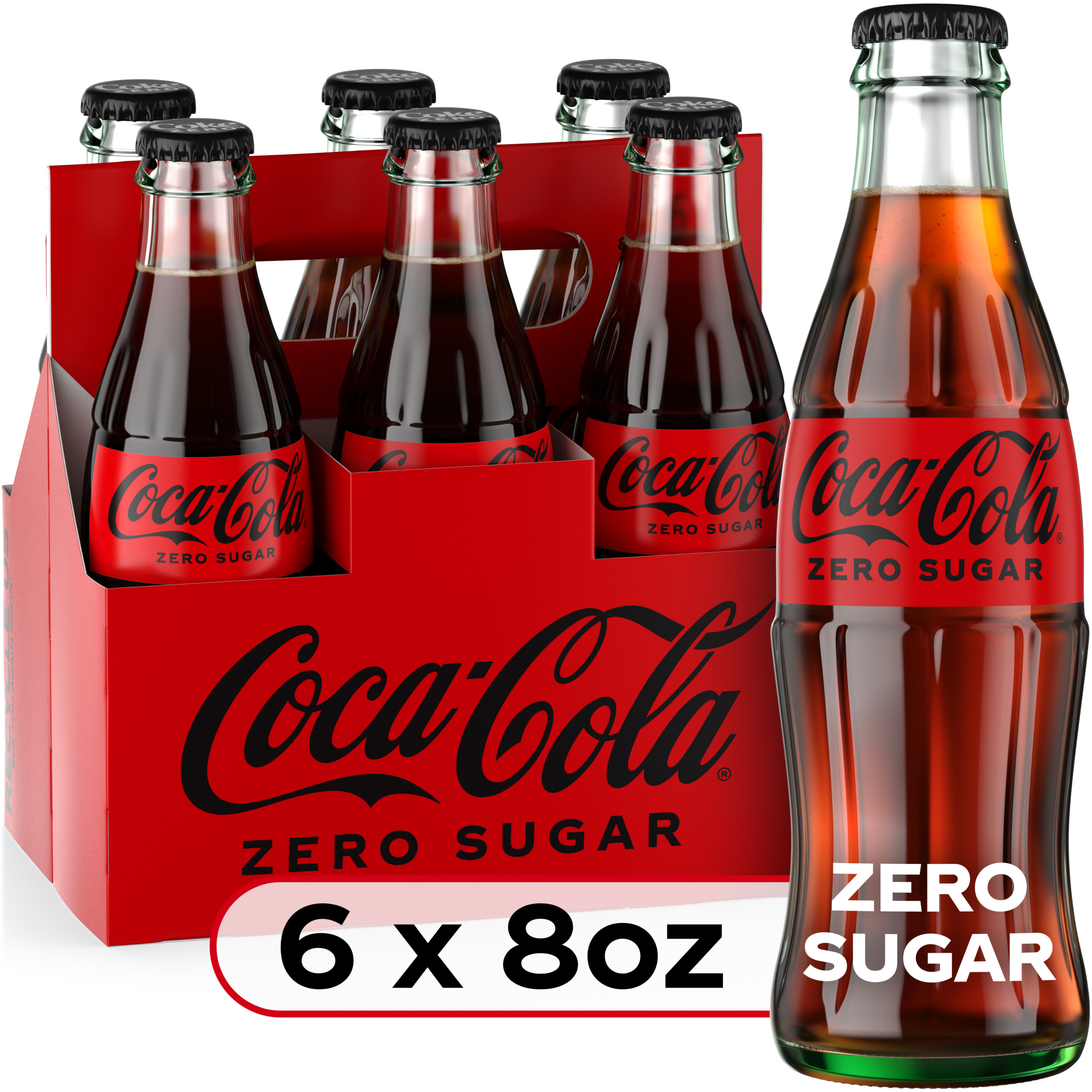Coca-Cola Zero Sugar Soda Soft Drink, 8 fl oz Glass Bottles, 6