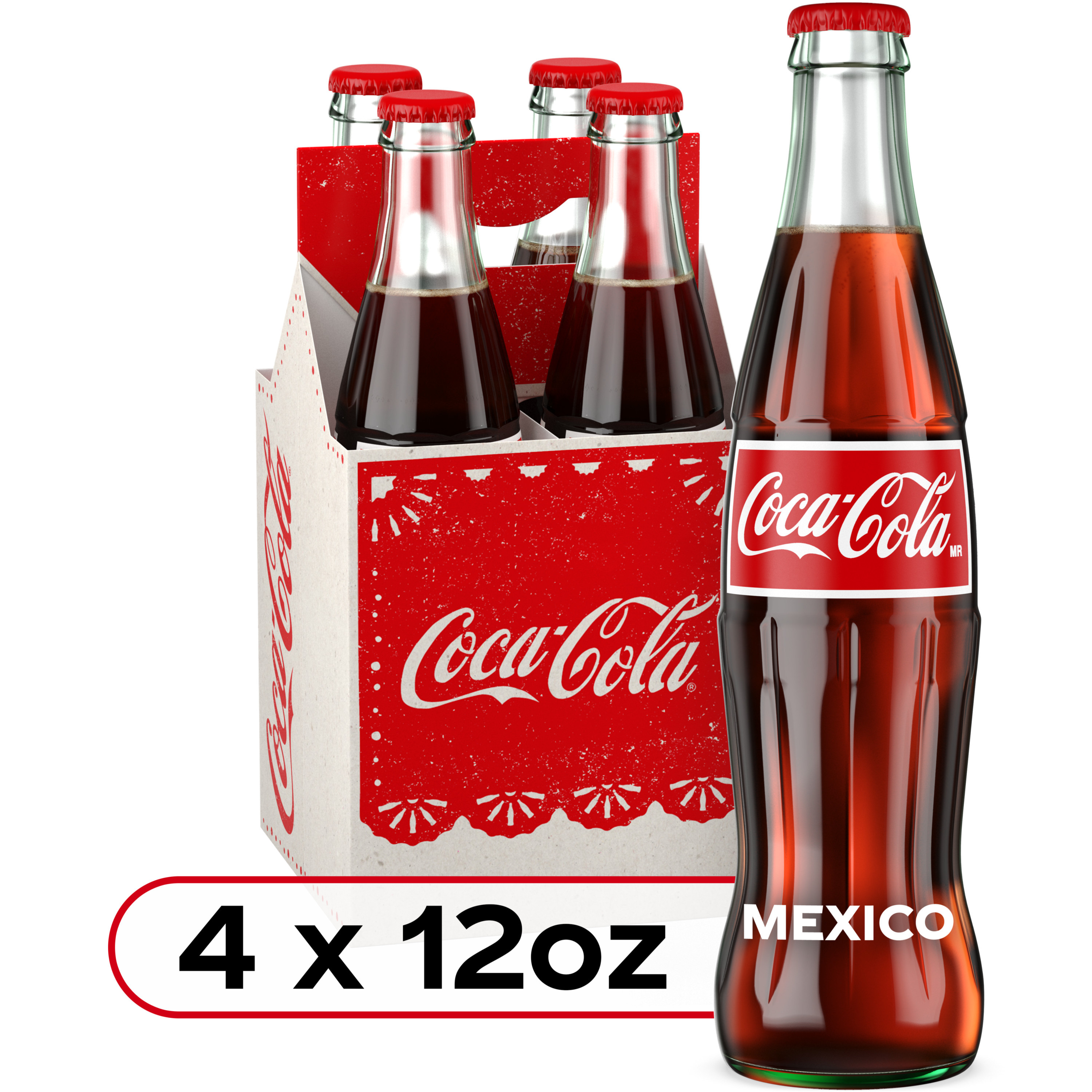 Coca-Cola Mexican Coke Soda Soft Drink, Cane Sugar, 355 mL, 4 Pack
