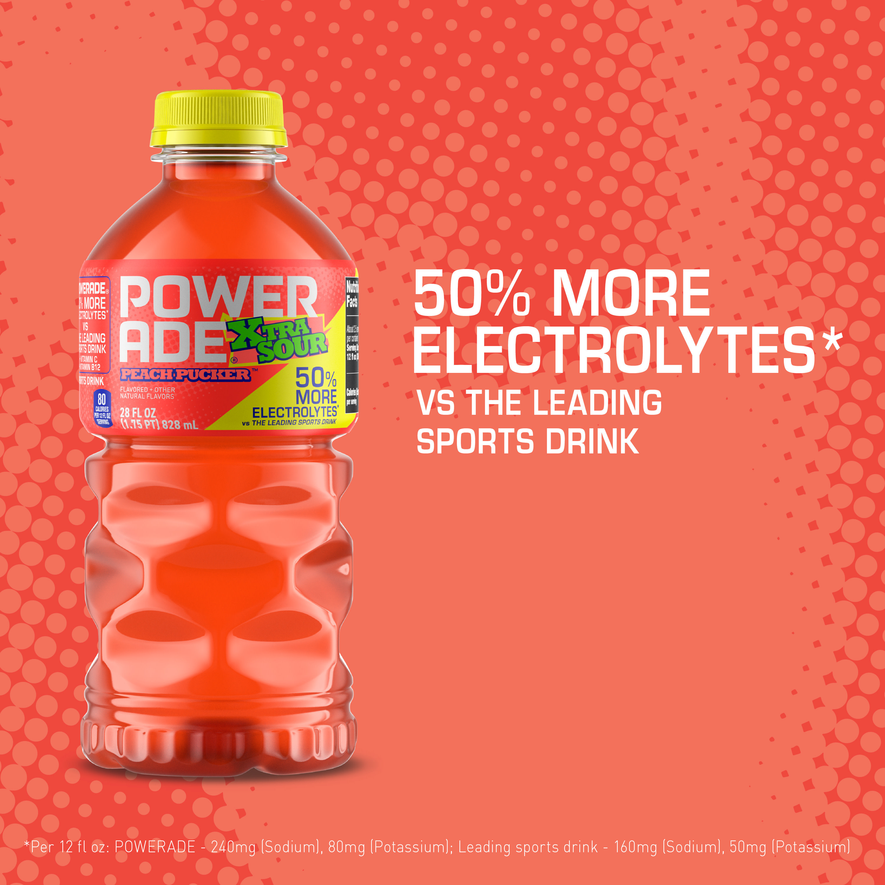 POWERADE XTRA SOUR Peach Pucker Electrolyte Sports Drink, 28 fl oz