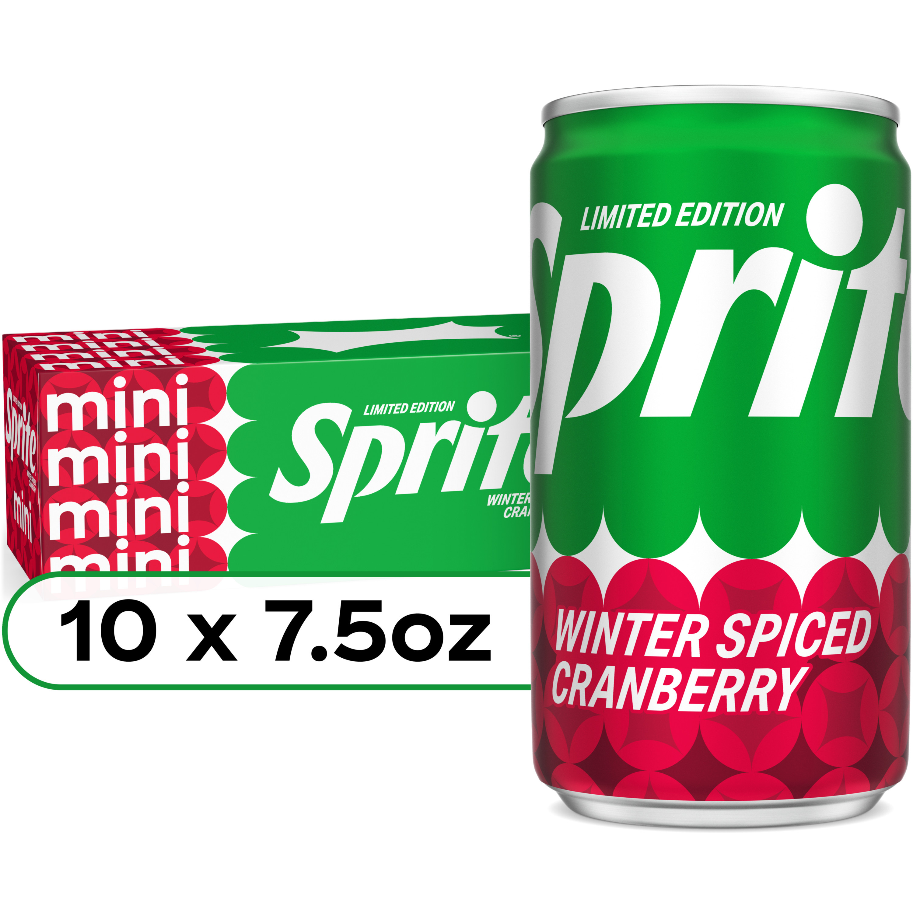 Sprite Winter Spiced Cranberry Soda Soft Drink, 7.5 fl oz Cans, 10