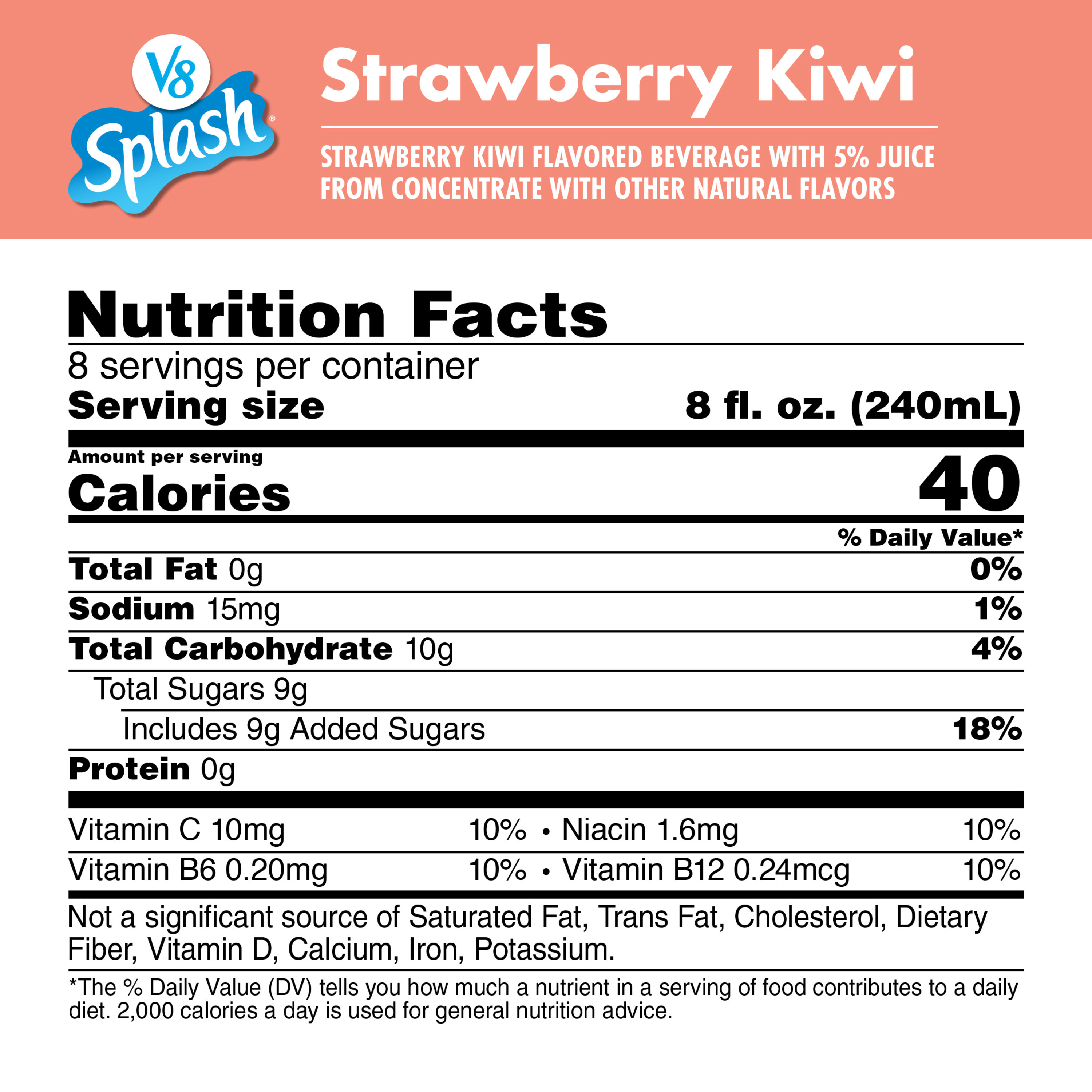 V8 Splash Strawberry Kiwi Flavored Beverage, 64 fl oz Bottle